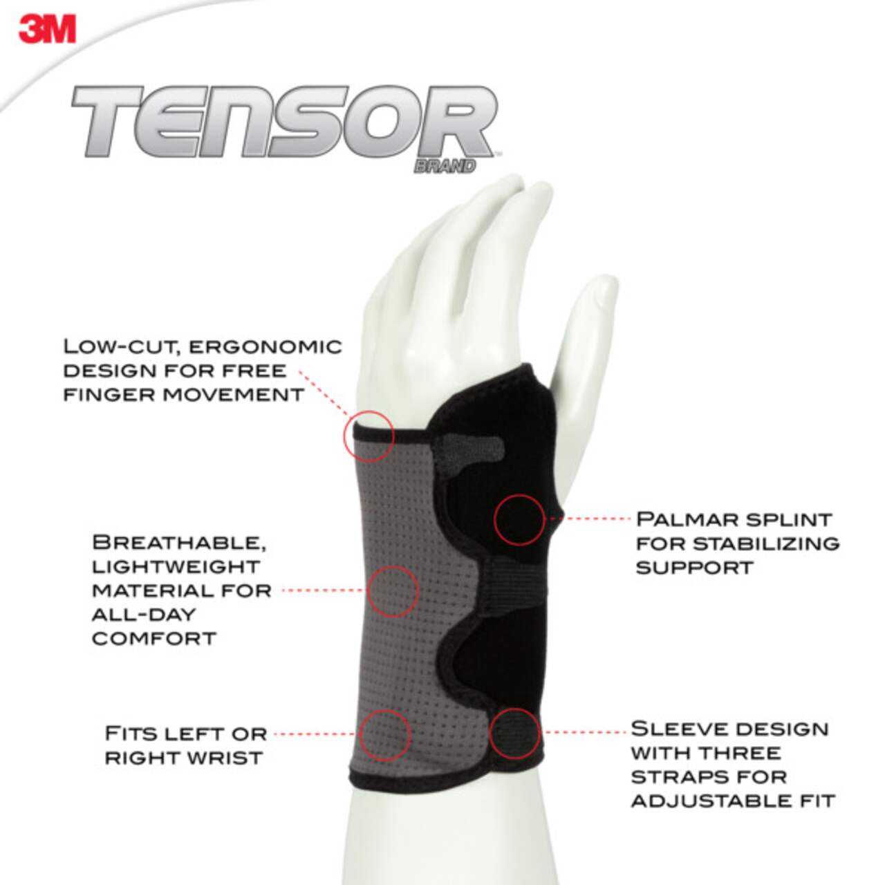 Tensor™ Adjutable Splint Wrist Brace Support, Grey, One Size