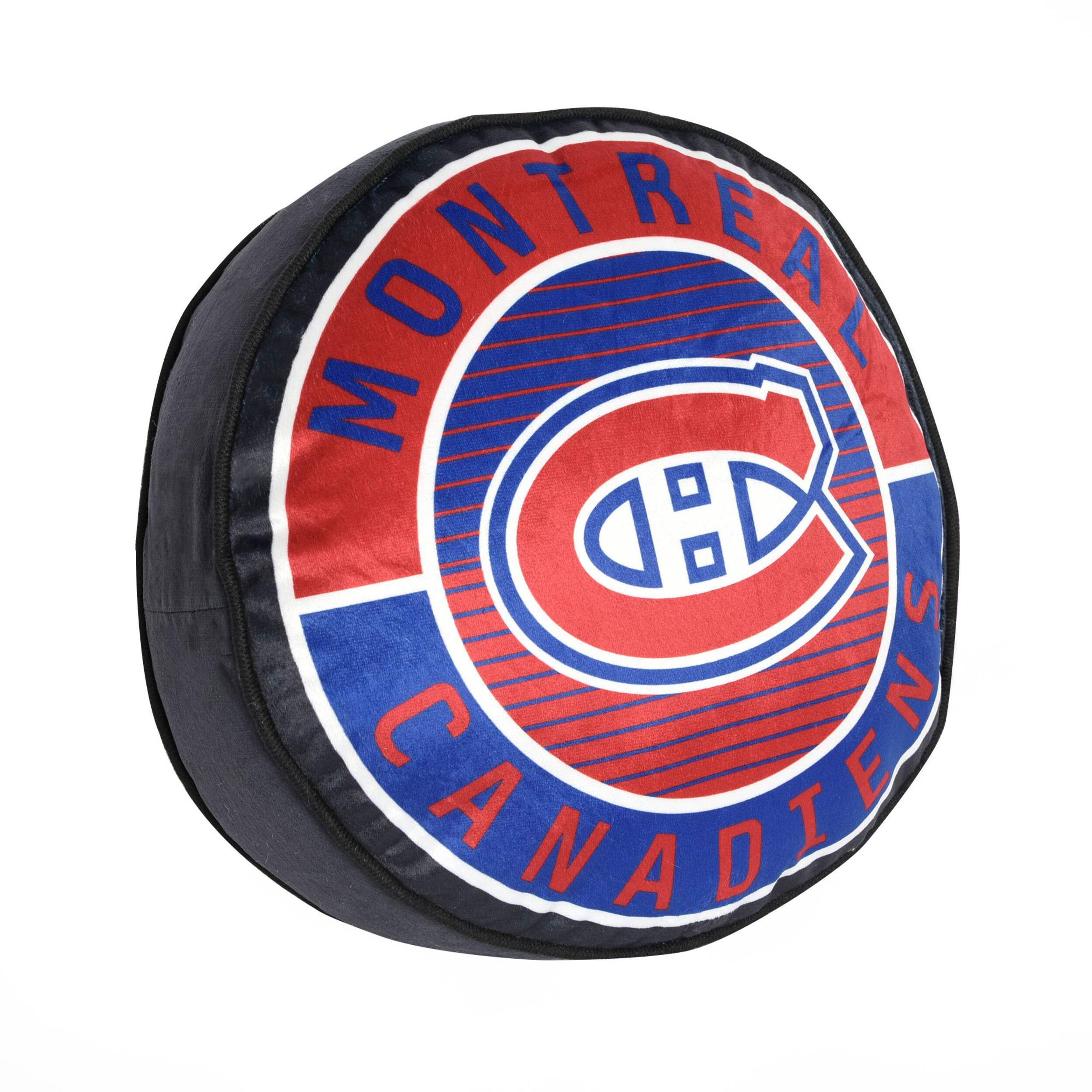 NHL Montreal Canadiens Hockey Puck Pillow Cushion Front_Three_Fourths_Angled_Right