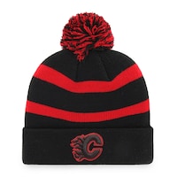 Tuque mode à pompon en tricot à rebord préférée des amateurs des Flames de Calgary de la LNH, noir Front_Flat