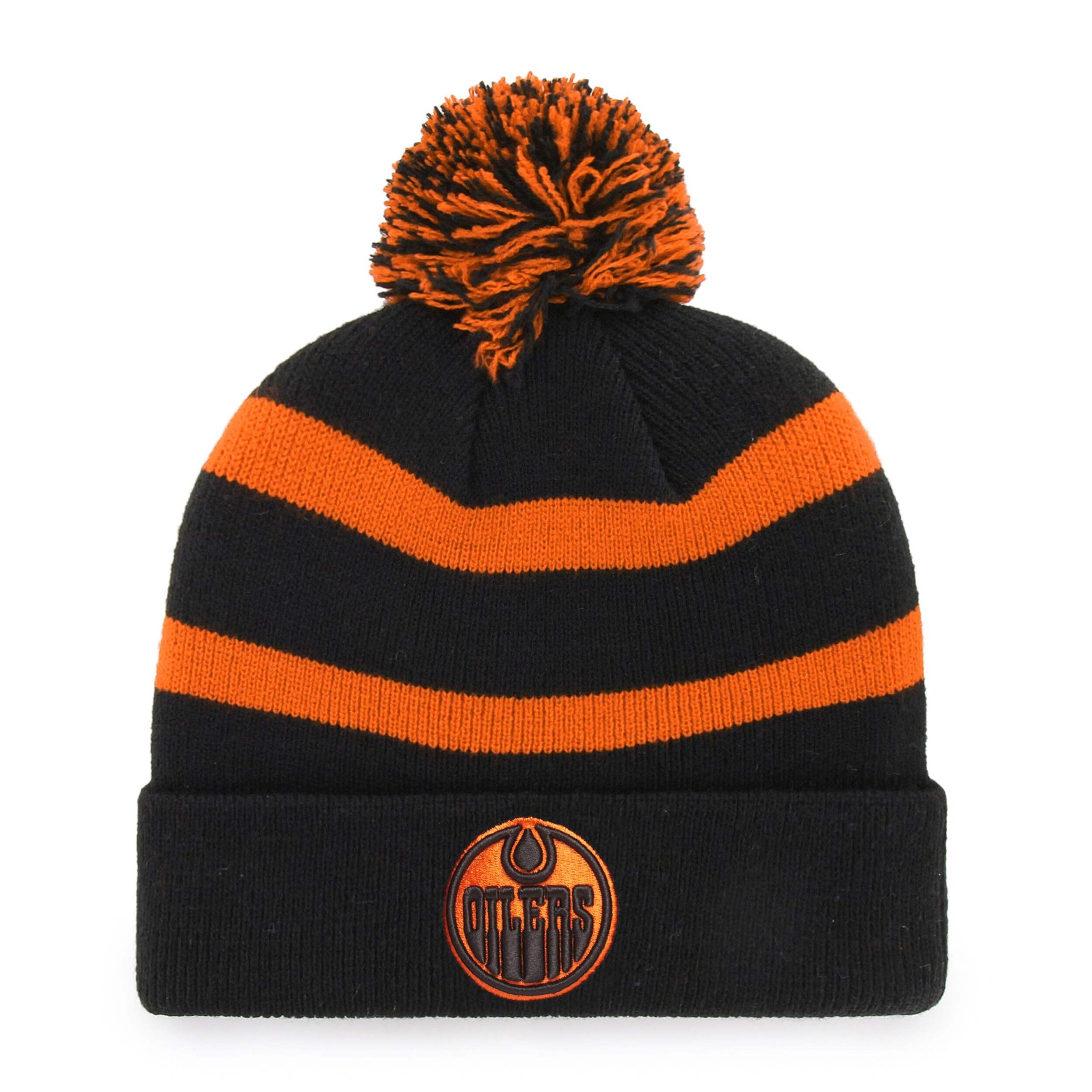 Fan Favorite NHL Edmonton Oilers Mass Breakaway Cuff Knit Pom Toque, Black, Adult Front_Flat
