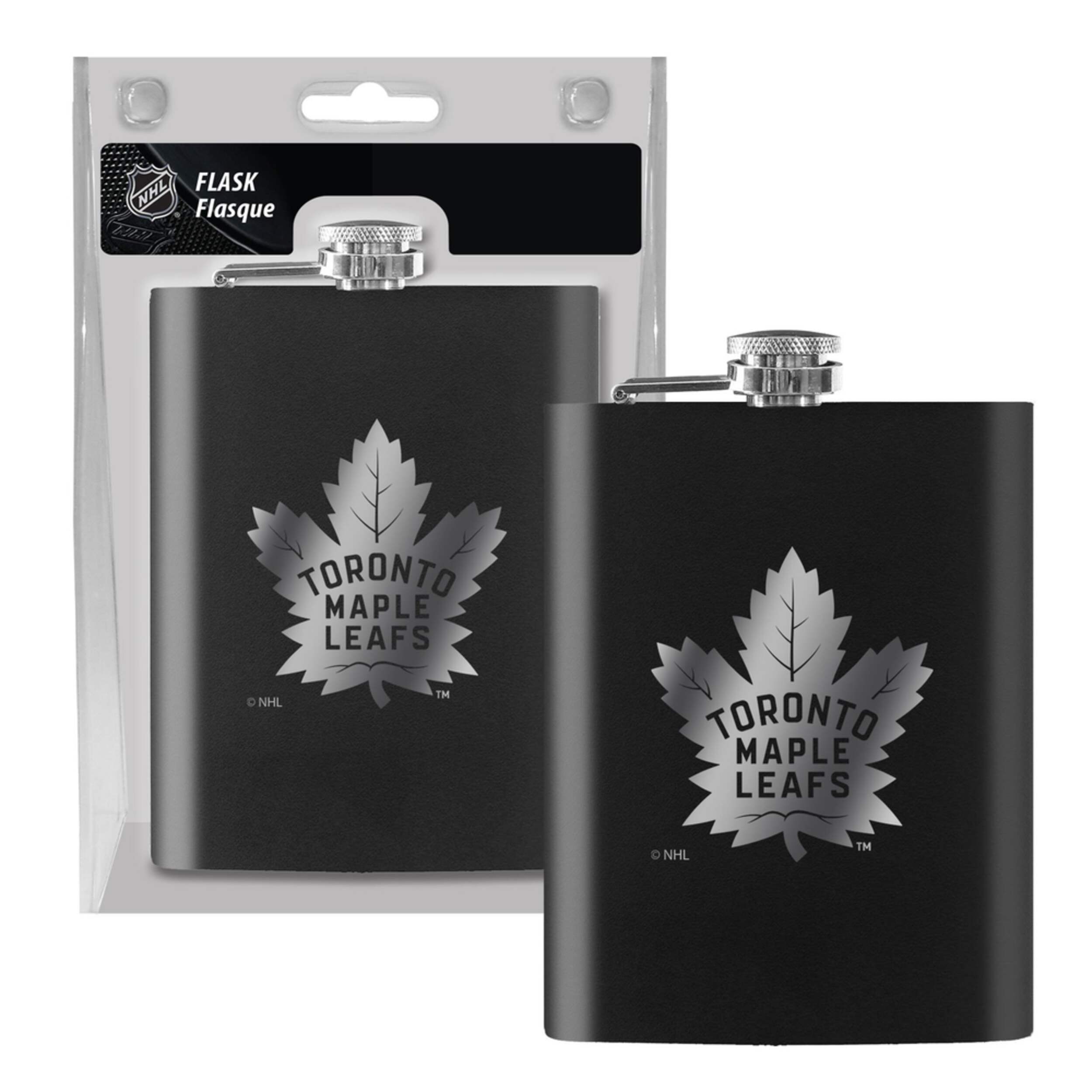 NHL Toronto Maple Leafs Stainless Steel Etched Hockey Team Logo Flask, 8-oz Front_Flat