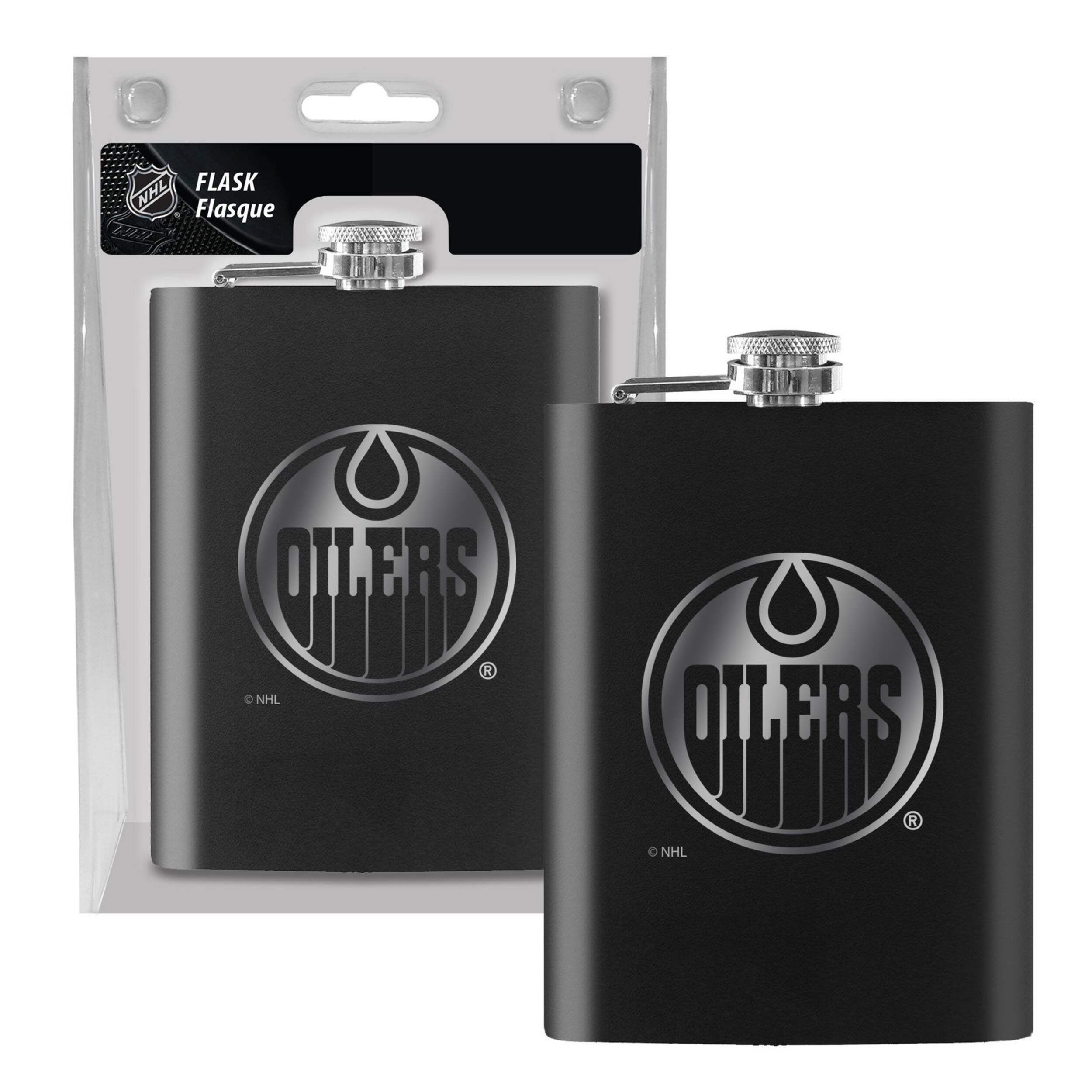NHL Edmonton Oilers Stainless Steel Etched Hockey Team Logo Flask, 8-oz Front_Flat