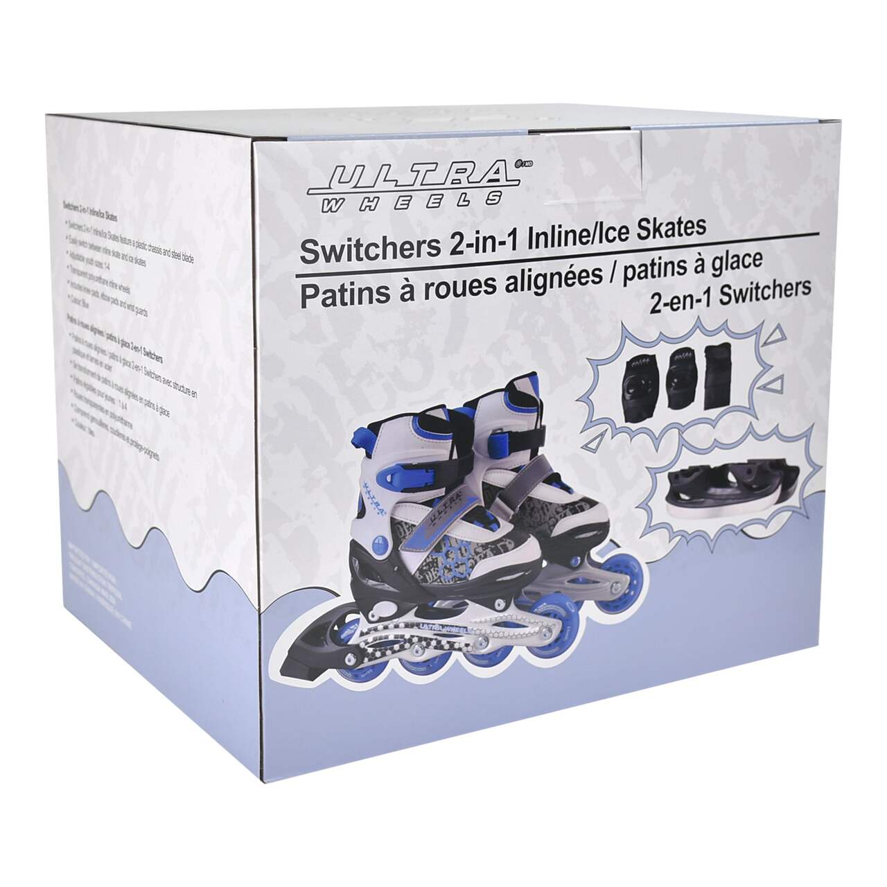 Ultra Wheels Switchers Ice/Inline Skates with Pad Set, Blue, Youth