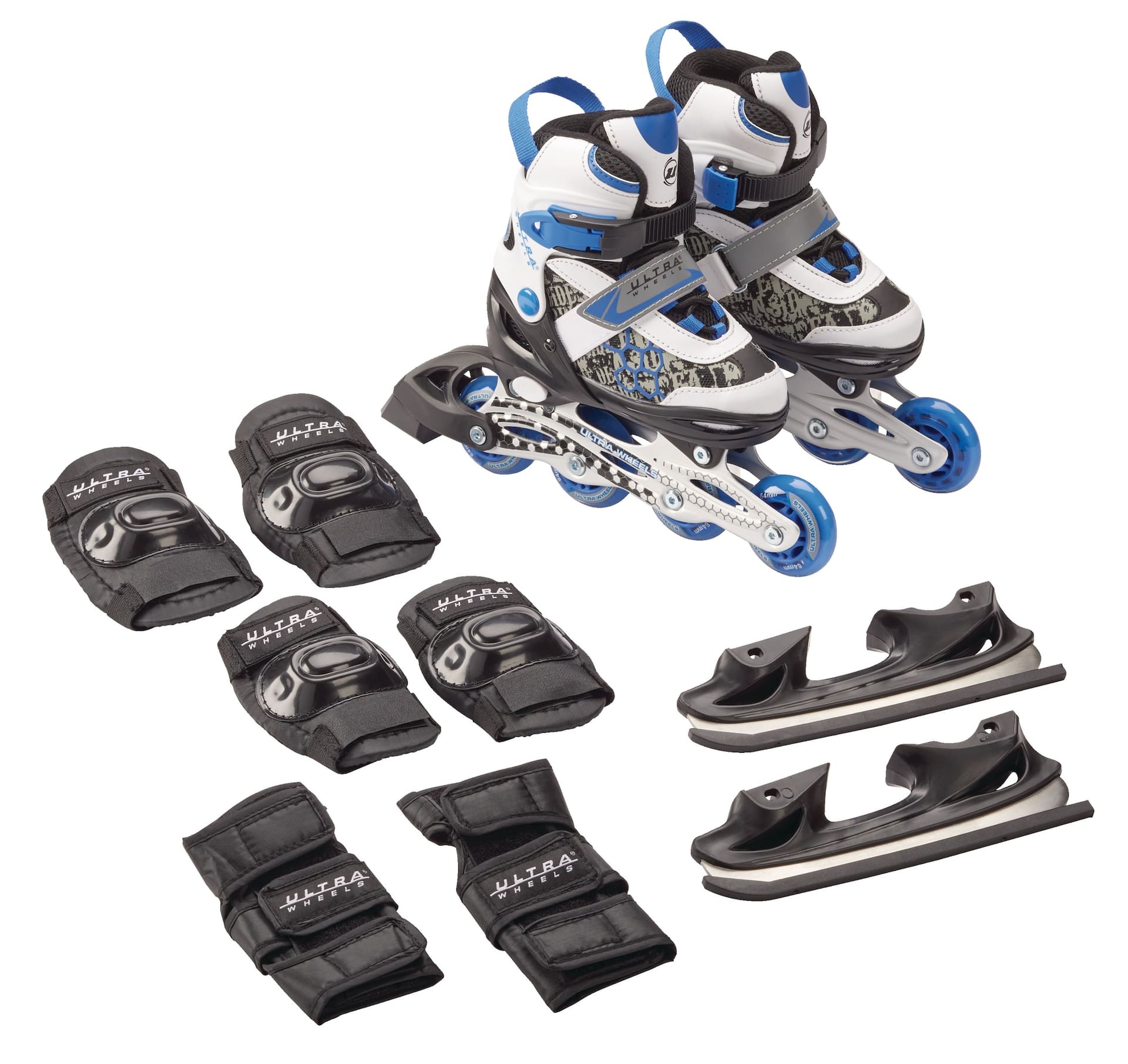 Ultra Wheels Switchers Ice/Inline Skates with Pad Set, Blue, Youth