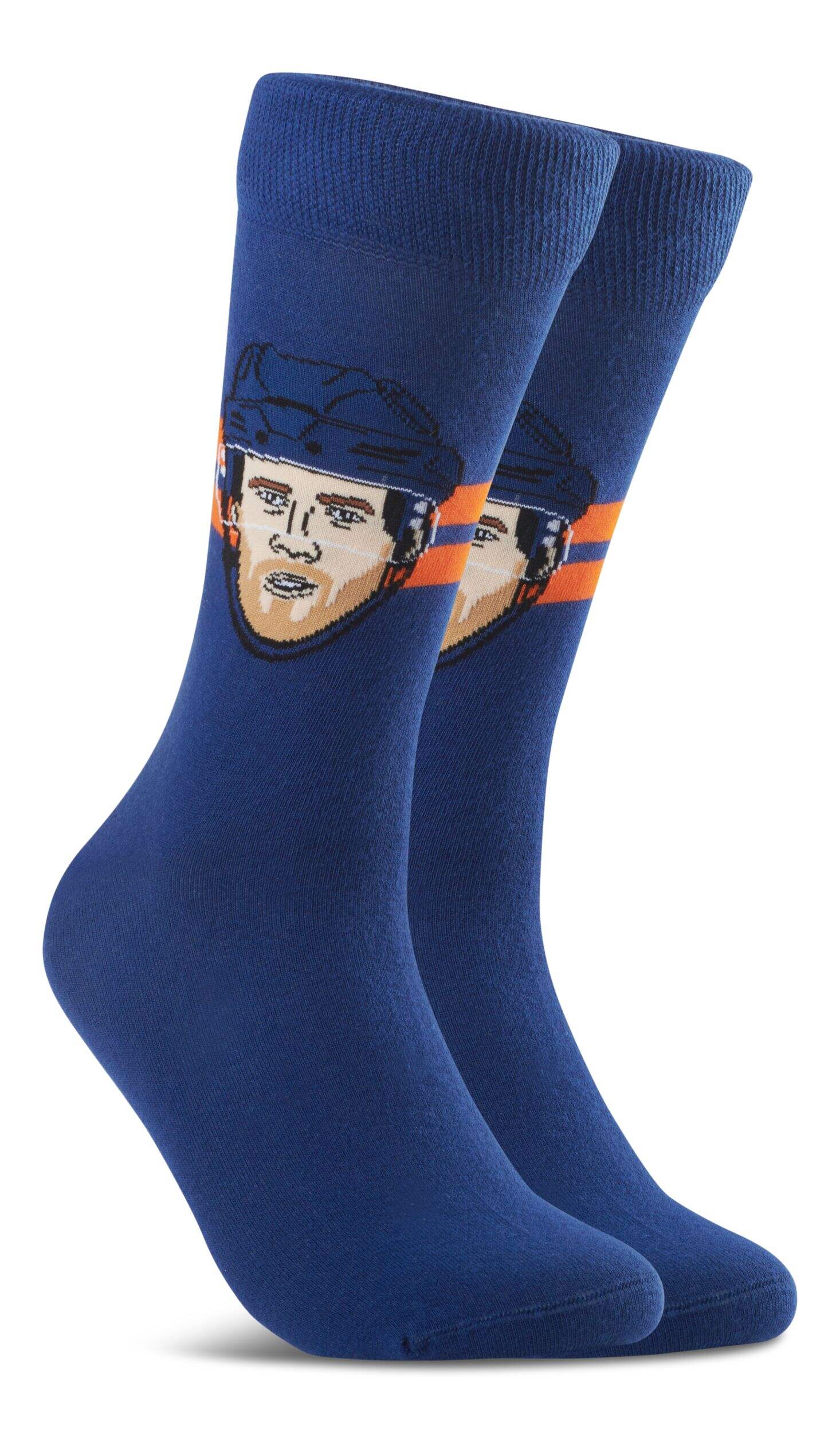 Major League Socks NHL Edmonton Oilers Leon Draisaitl "Sockey" Crew Socks, One Size Front_Three_Fourths_Angled_Right