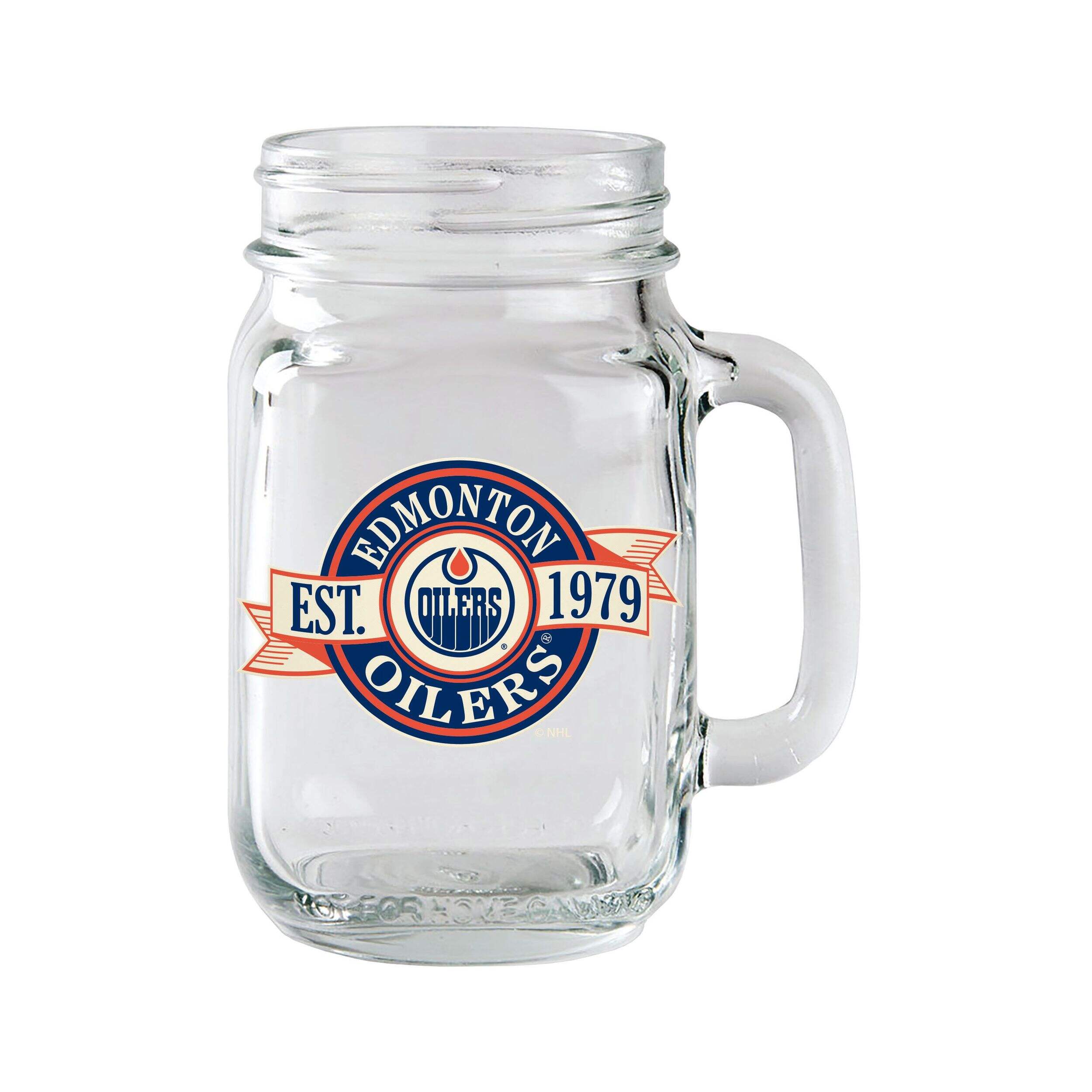 NHL Edmonton Oilers Hockey Team Logo BPA Free Mason Mug, 16-oz Front_Flat