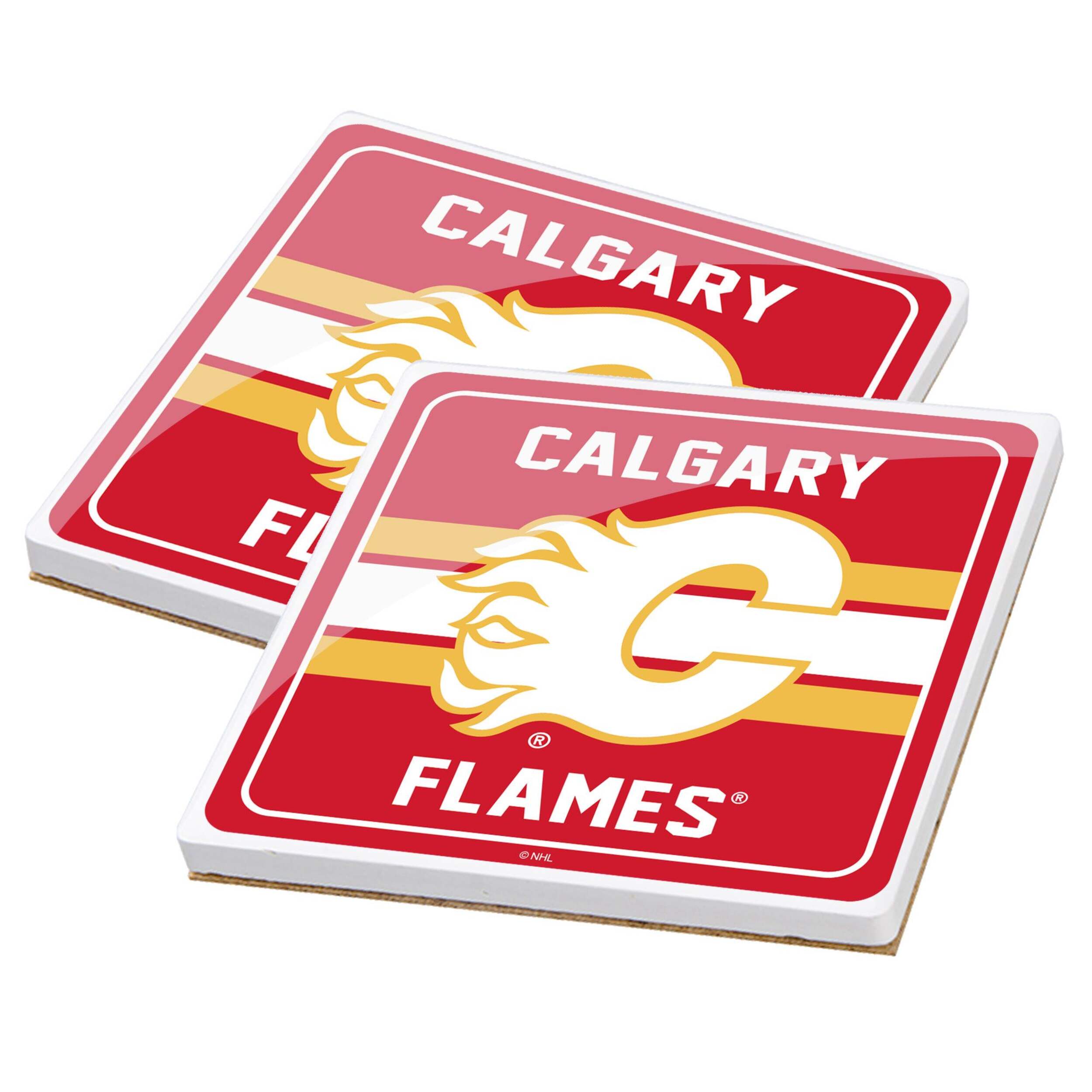 Sous-verres carrés en céramique des Flames de Calgary de la LNH, paq. 2 Front_Angled_Left