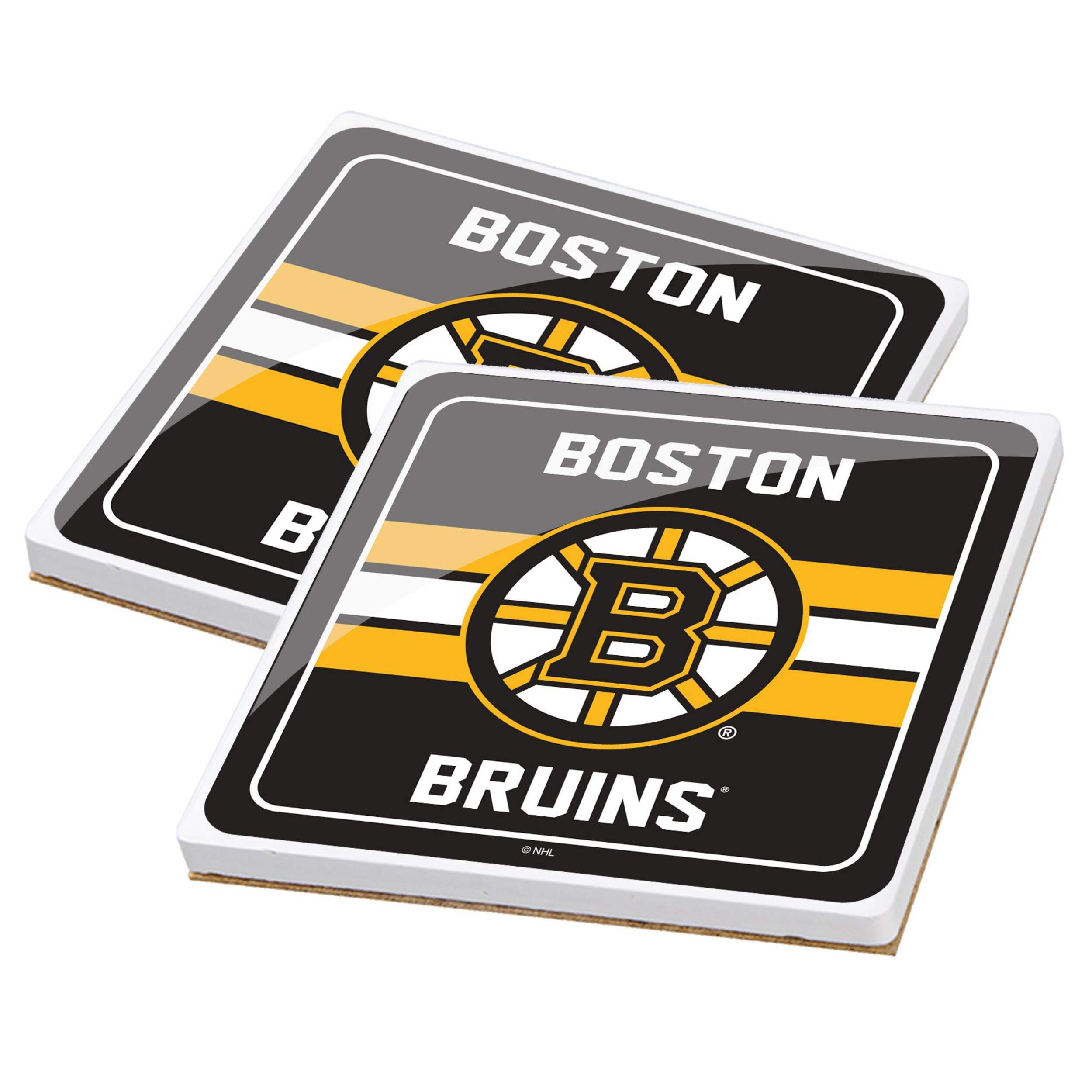 NHL Boston Bruins Ceramic Square Coaster, 2-pk Front_Angled_Left