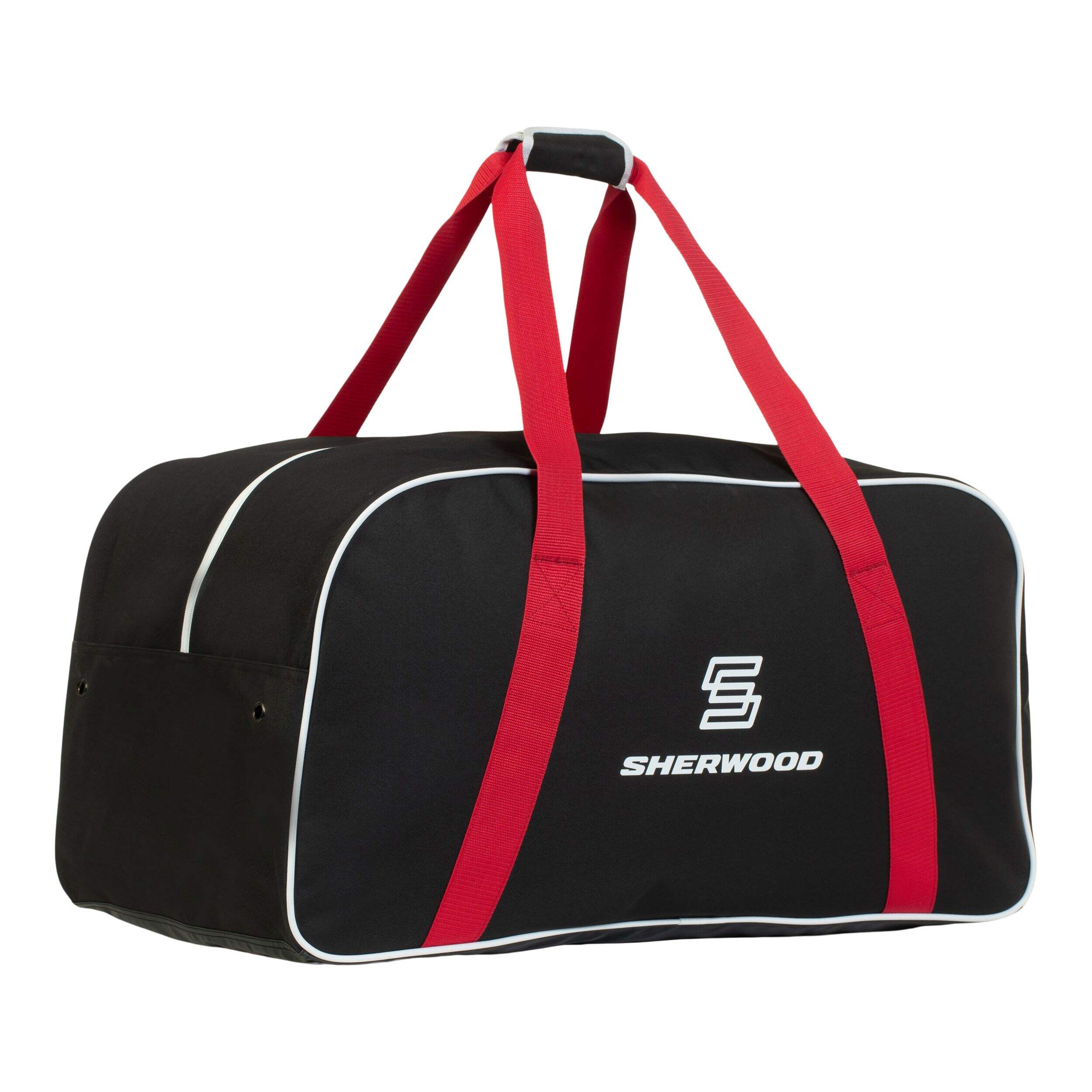 Sherwood Zippered Junior Hockey Bag, Carry, Black/Red, 30-in Front_Three_Fourths_Angled_Right