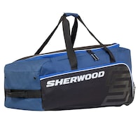 Sherwood Zippered Wheeled Hockey Bag for Junior Players, Black/Blue, 32-in