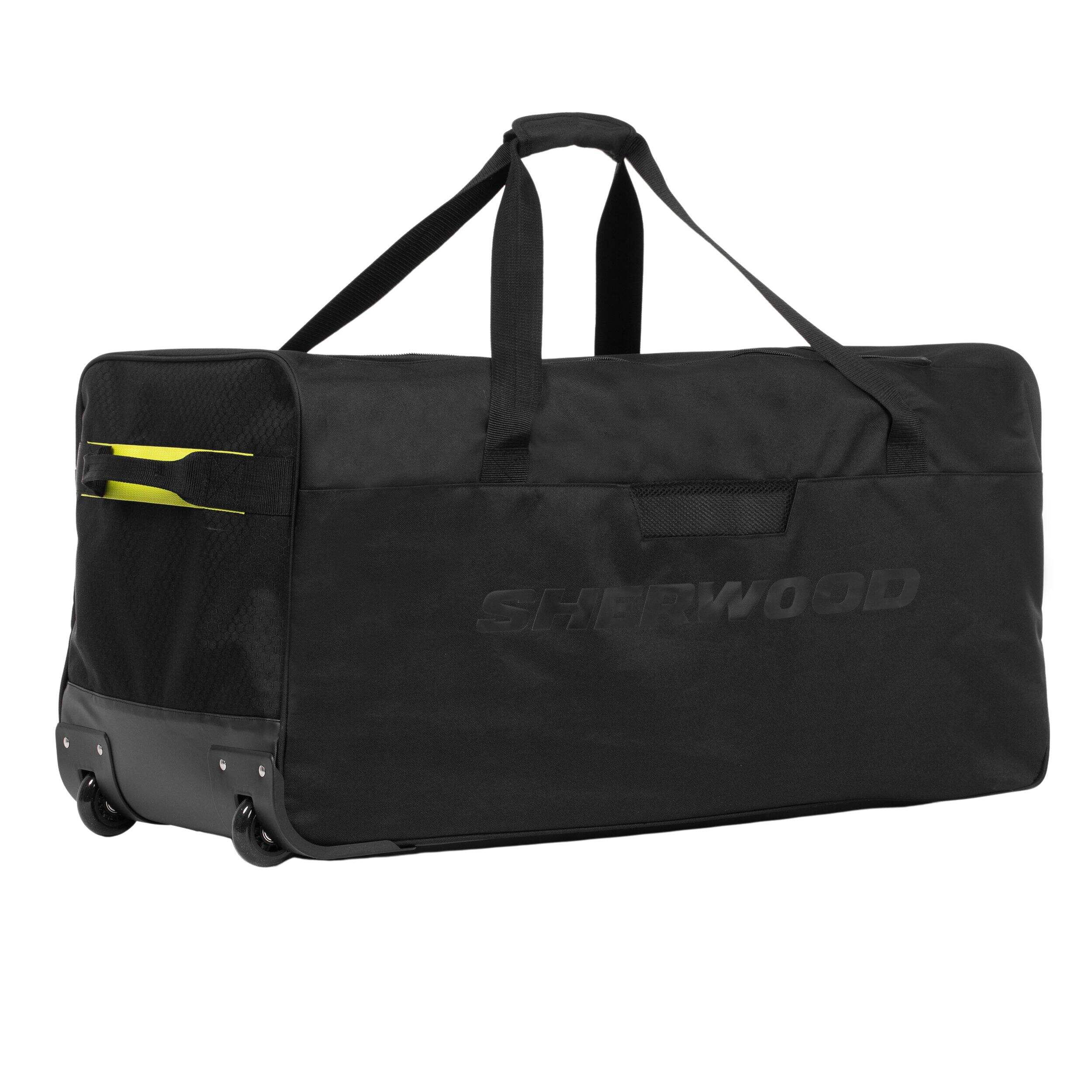 Sherwood Mesh Wheeled Hockey Bag for Senior Players, Black, 35-in Front_Three_Fourths_Angled_Right