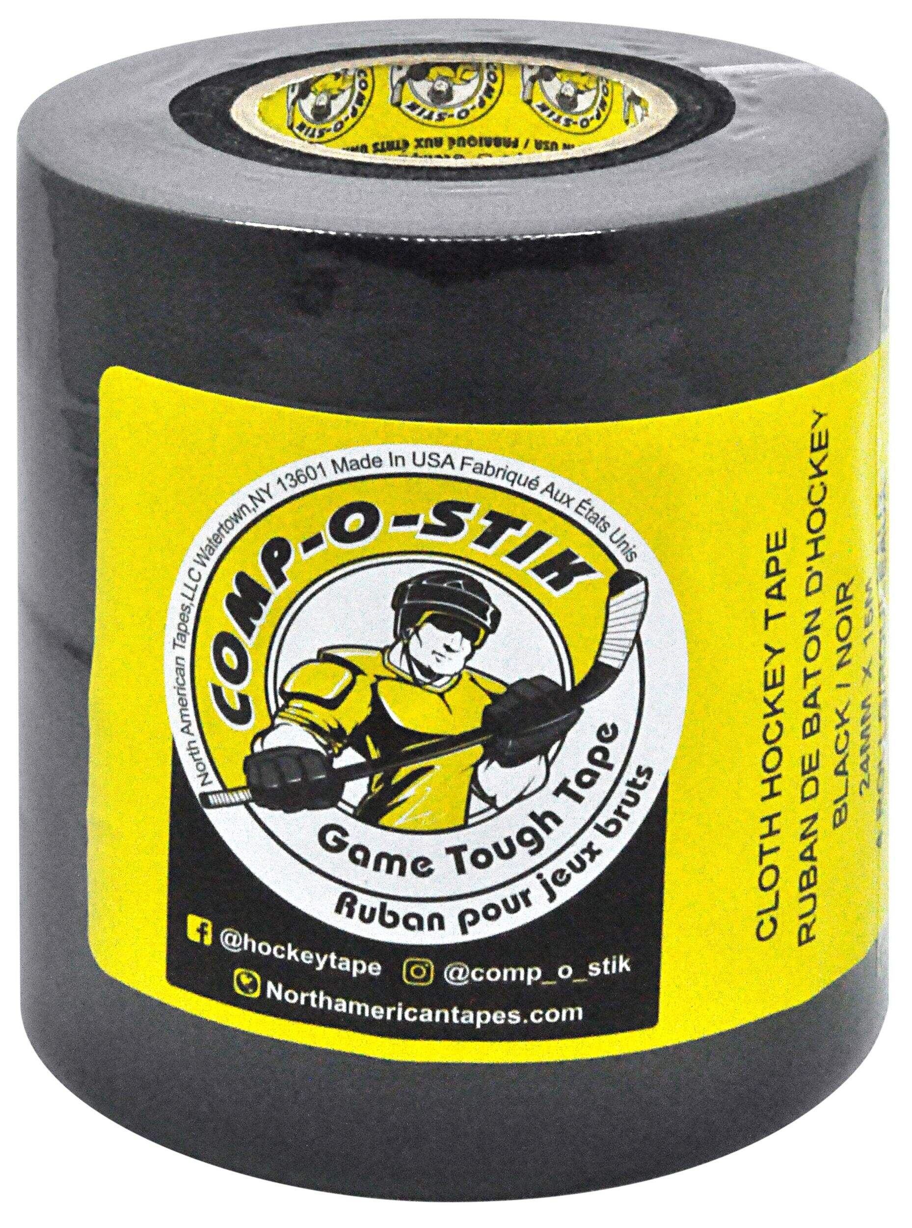 Comp-o-stik™ Cloth Hockey Stick Tape, Black, 24-mm x 15-m, 4-pk Front_Three_Fourths_Angled_Left