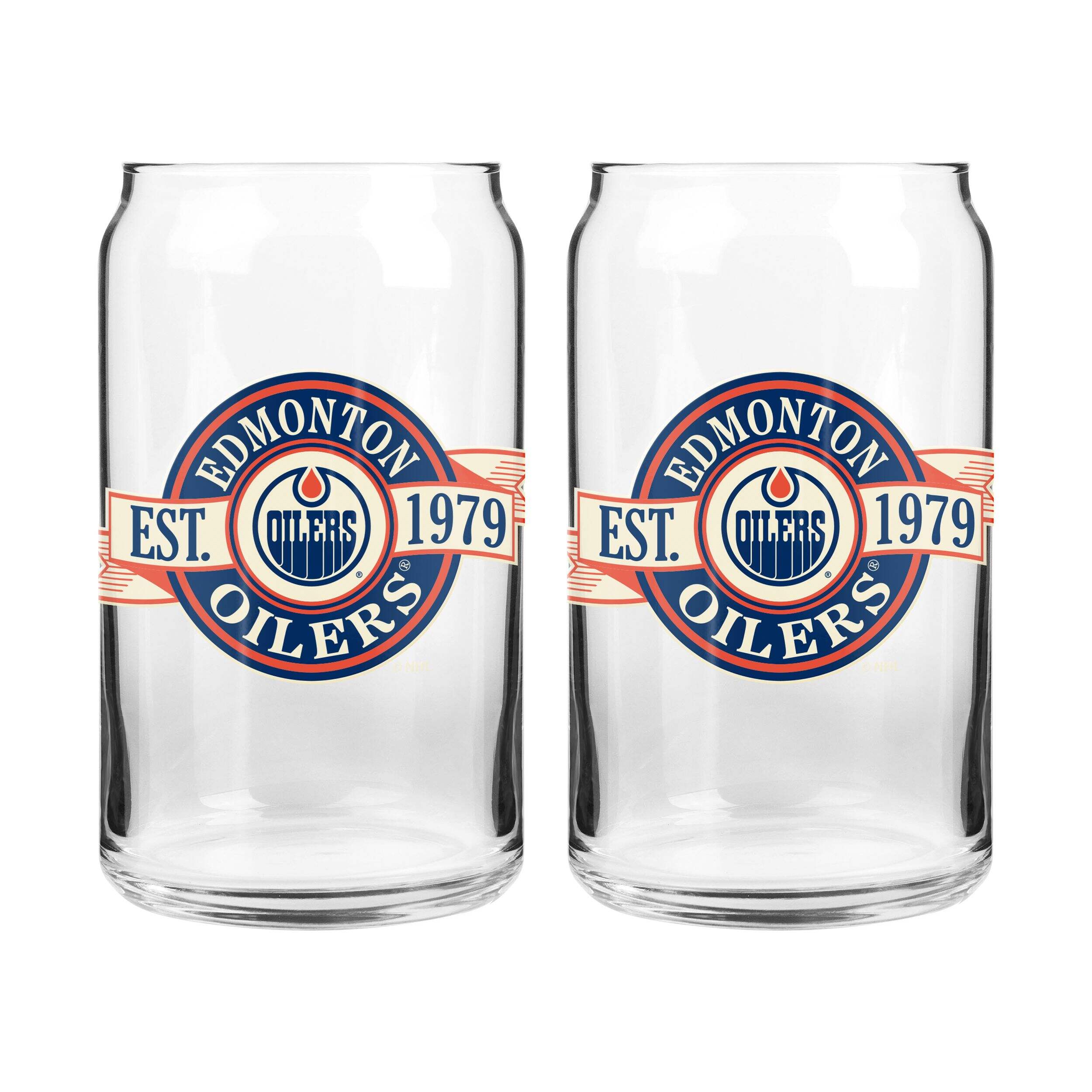 NHL Edmonton Oilers Can Glass, 16-oz, 2-pk Front_Flat