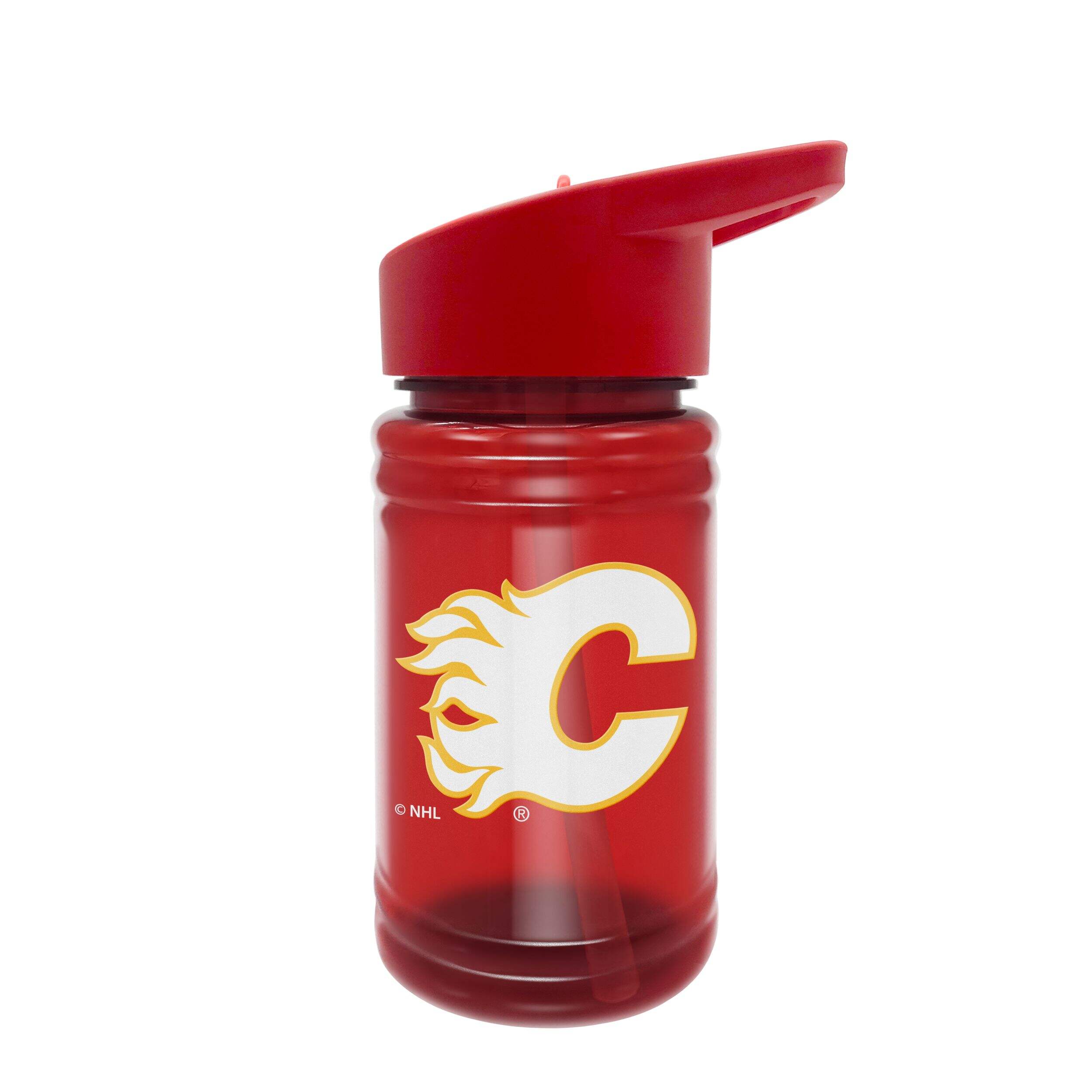 NHL Calgary Flames Kids Water Bottle with Spout and Straw, 16-oz Front_Flat