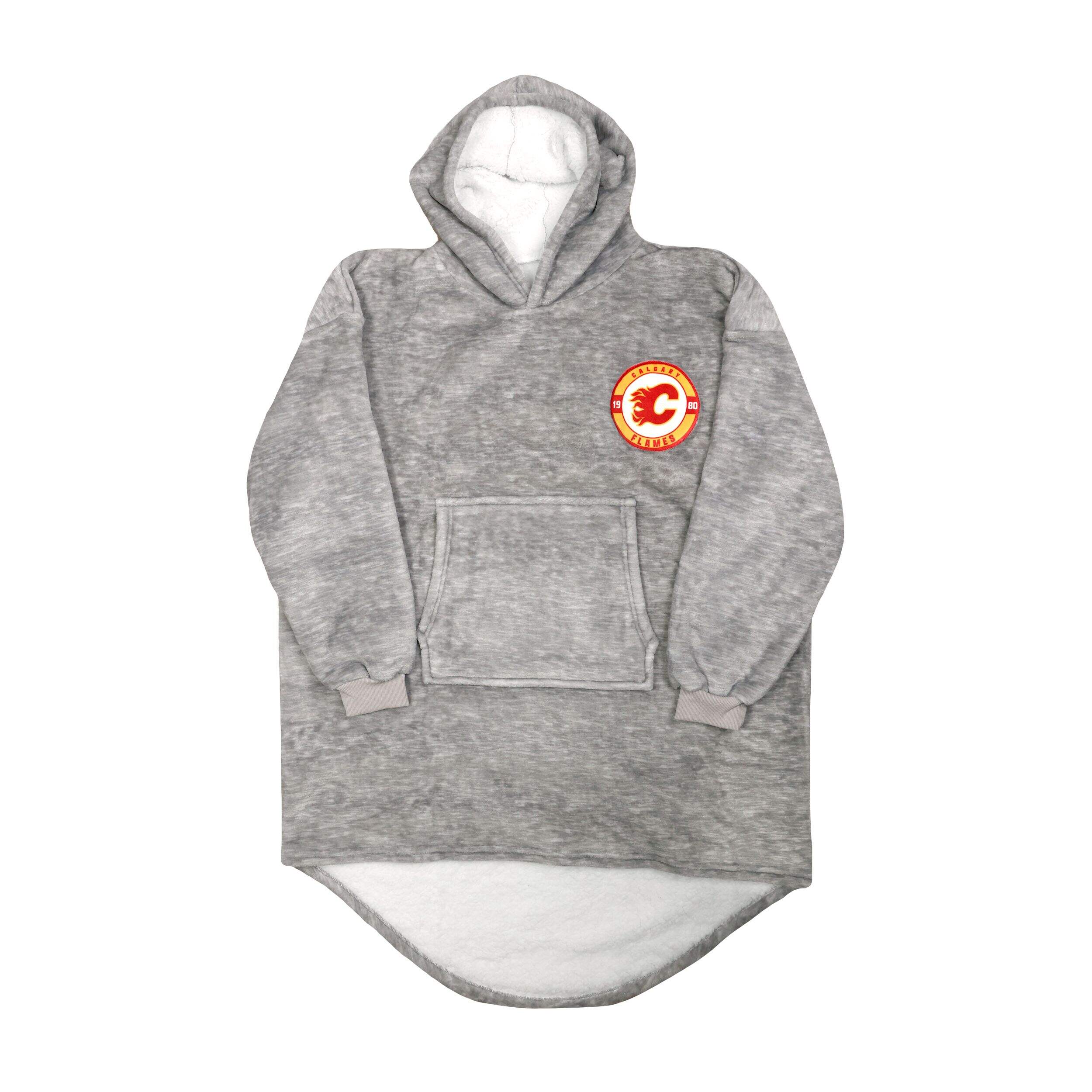 NHL Calgary Flames Snuggle Me Hooded, Grey, Adult, One Size Front_Flat