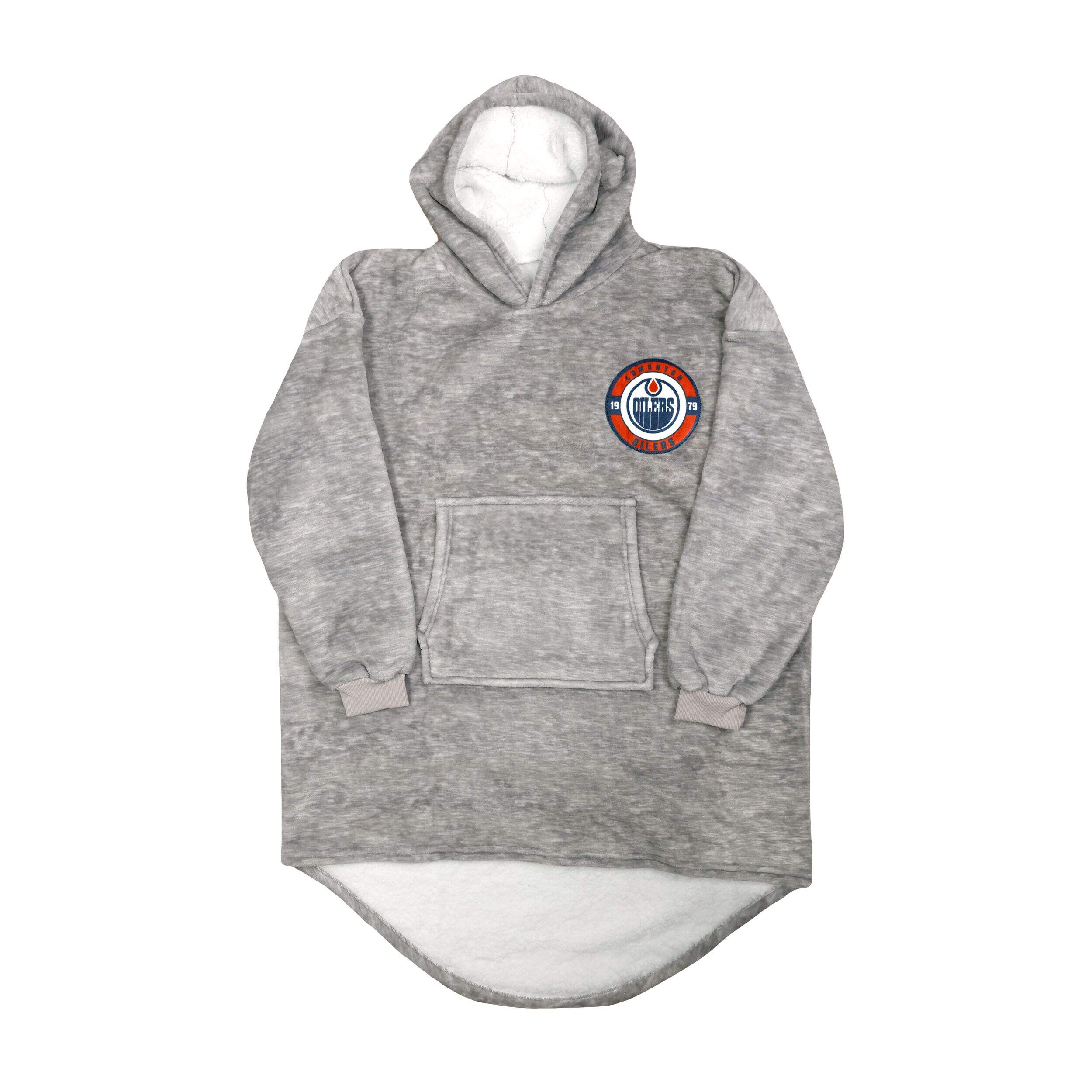 NHL Edmonton Oilers Snuggle Me Hooded, Grey, Adult, One Size Front_Flat