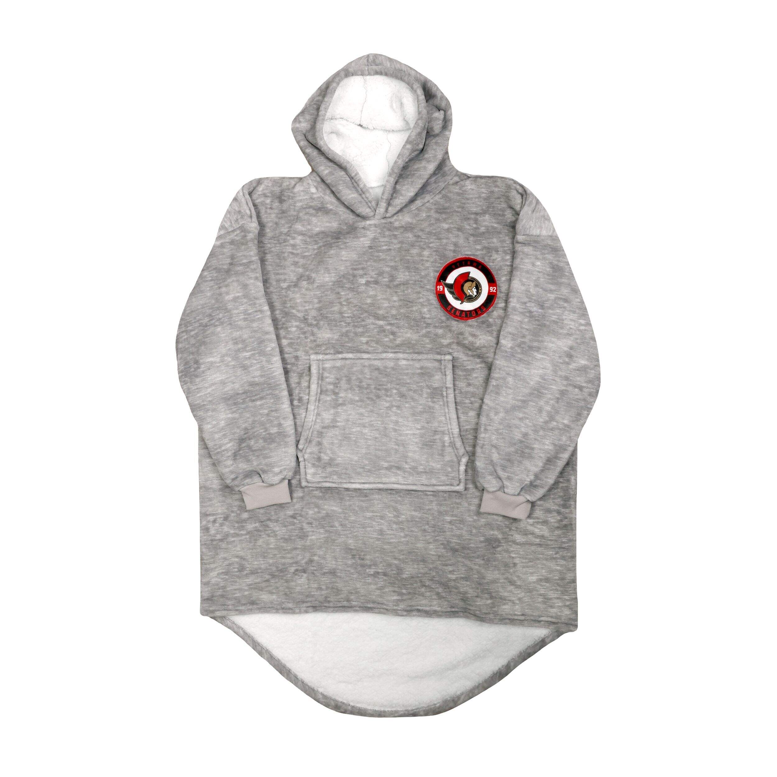 NHL Ottawa Senators Snuggle Me Hooded, Grey, Adult, One Size Front_Flat