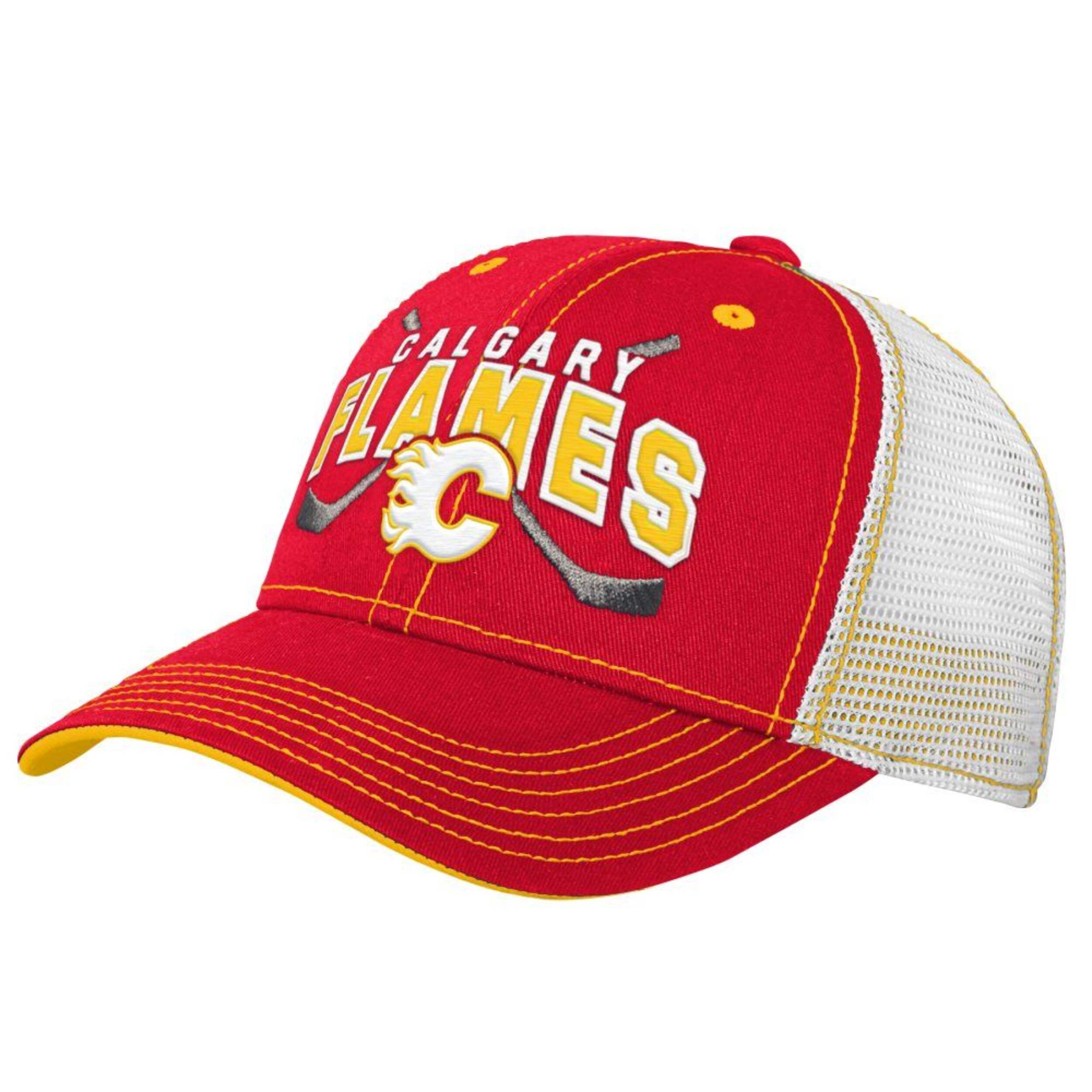 NHL Calgary Flames Lockup Meshback Cap, Youth Front_Three_Fourths_Angled_Left