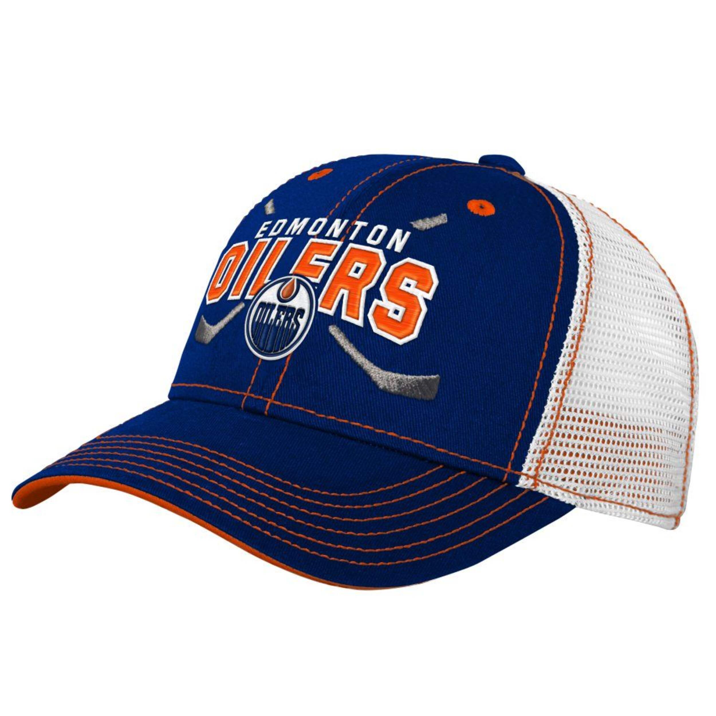 NHL Edmonton Oilers Lockup Meshback Cap, Youth Front_Three_Fourths_Angled_Left