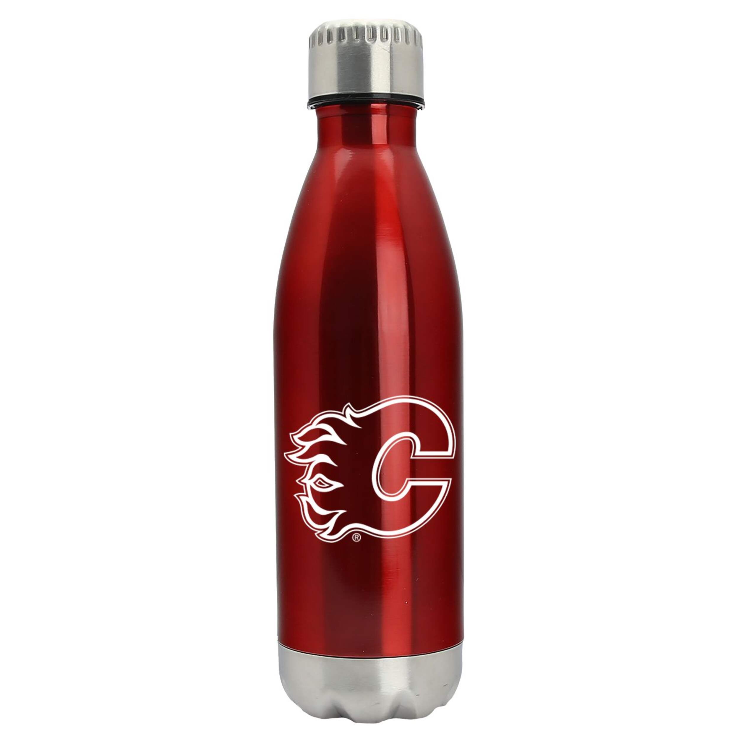 Gourde en acier inoxydable avec logo d'équipe imprimé, LNH Flames de Calgary, 17 oz Front_Flat