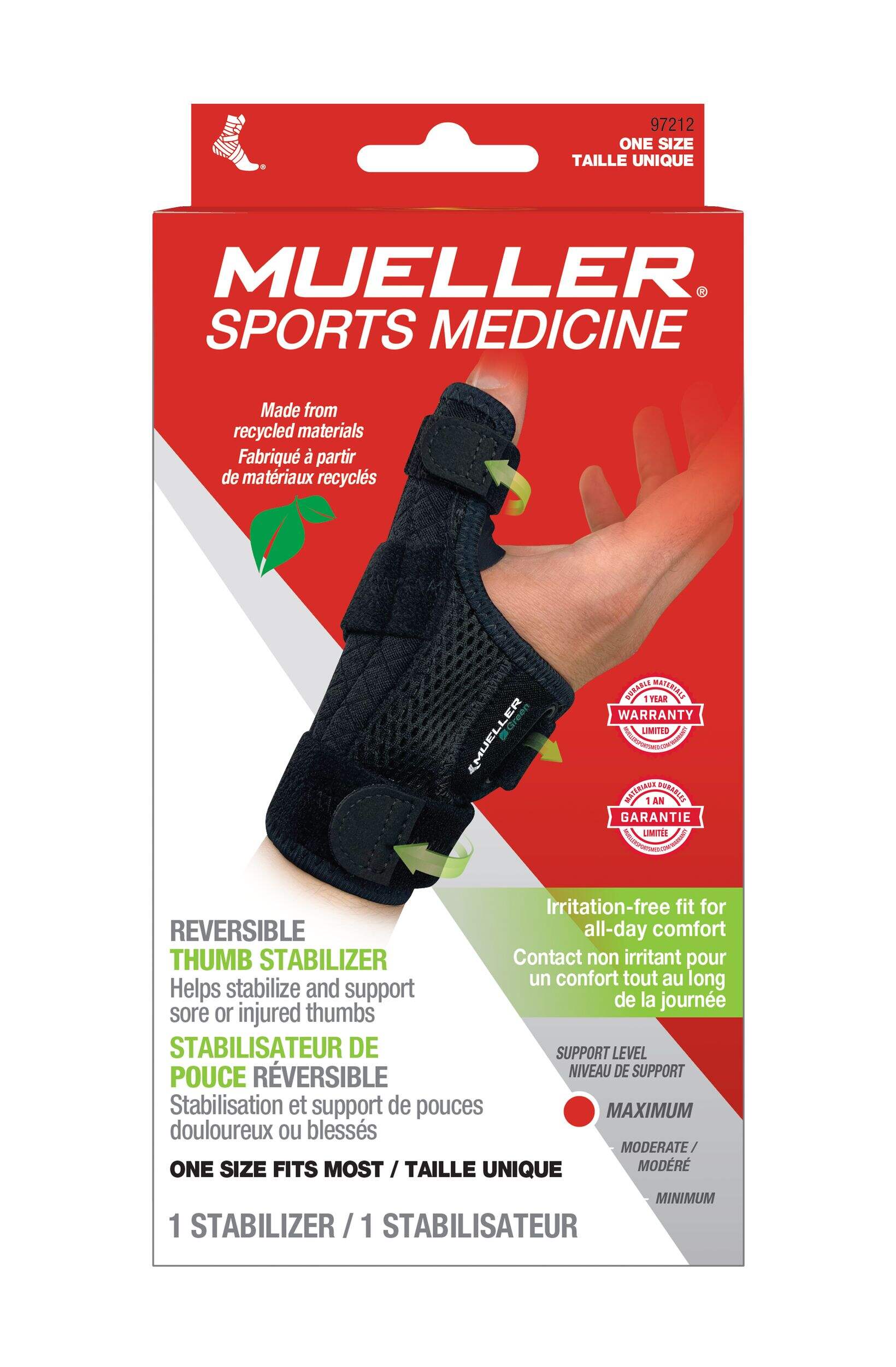 Stabilisateur de pouce réversible Mueller Sports Medicine, noir Front_Flat