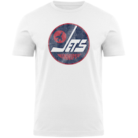 NHL Winnipeg Jets Distressed Logo Heather T-Shirt, White, Adult, Assorted Sizes Front_Flat