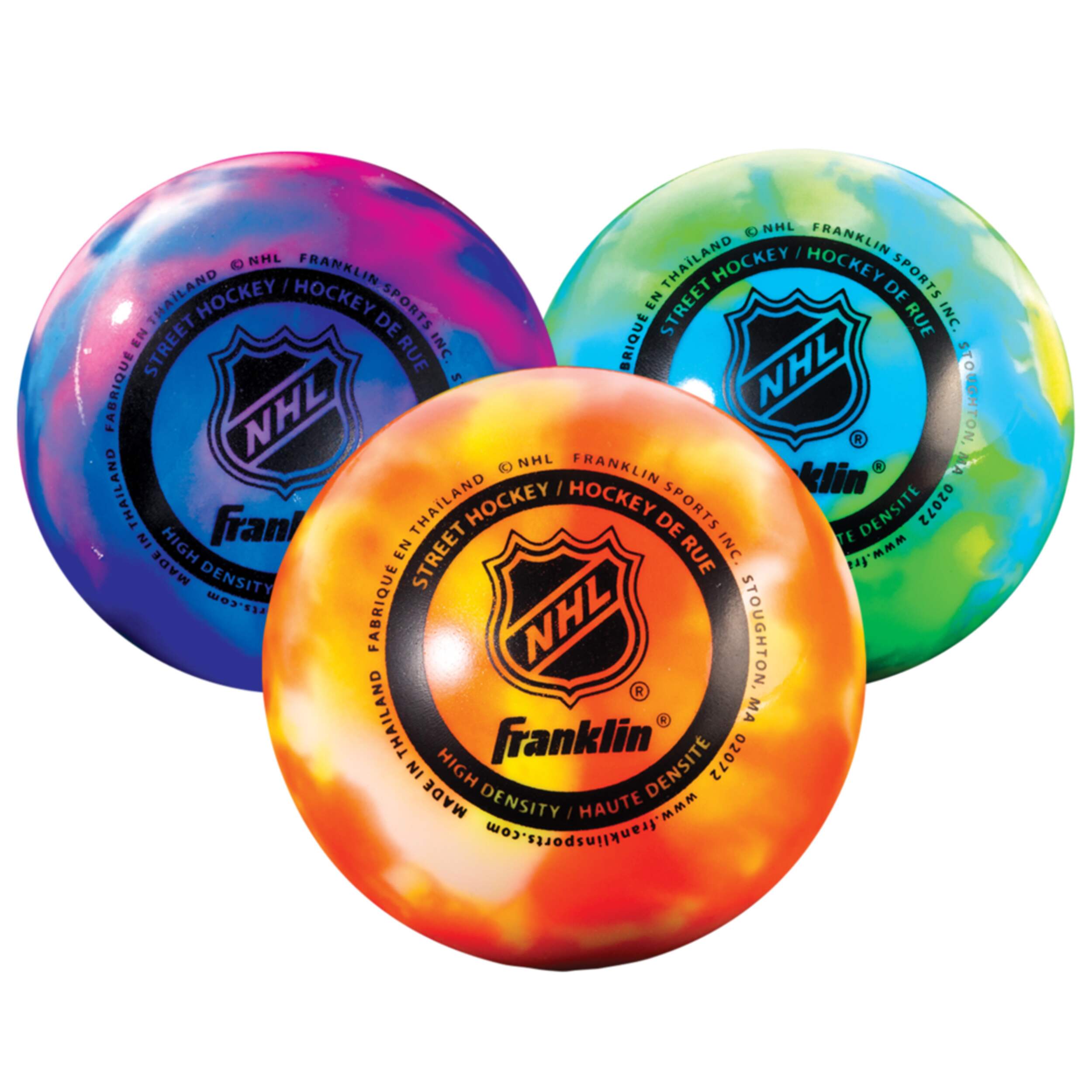 Franklin NHL Warm Weather Street Hockey Balls, Assorted Colours, 3-pk Front_Flat