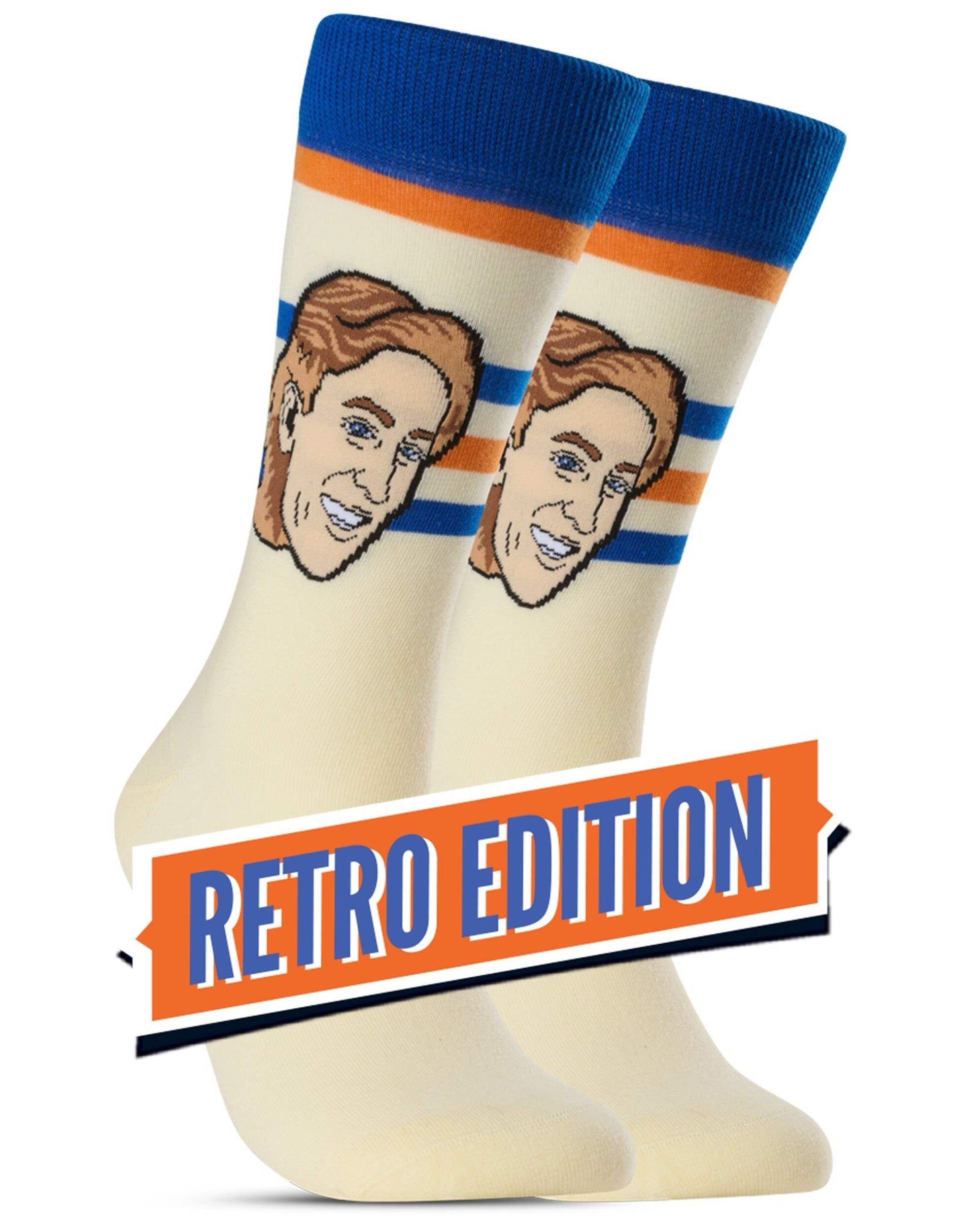 Major League Socks NHL Edmonton Oilers Wayne Gretzky Retro "Sockey" Crew Socks, One Size Front_Angled_Right
