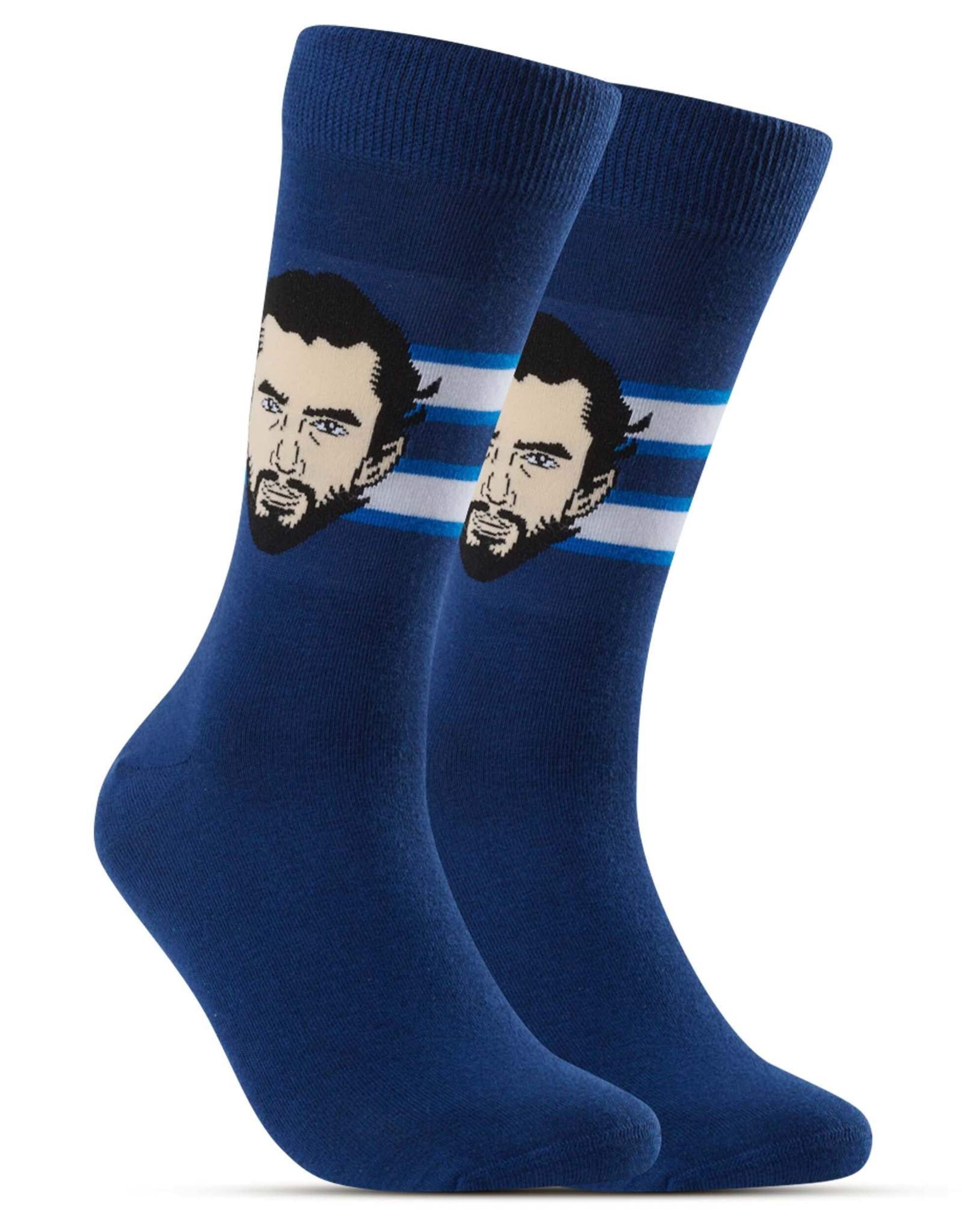 Major League Socks NHL Winnipeg Jets Connor Hellebuyck "Sockey" Crew Socks, One Size Front_Angled_Right
