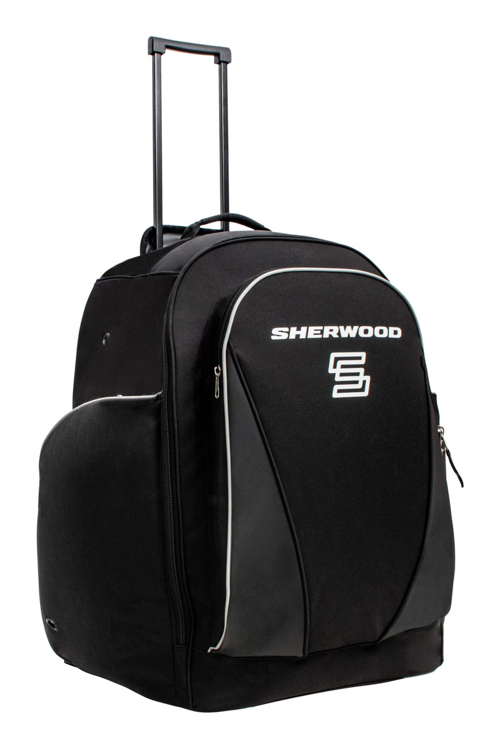Sherwood Backpack Hockey Bag, Wheeled, Youth/Junior, Black, 25-in Front_Three_Fourths_Angled_Right