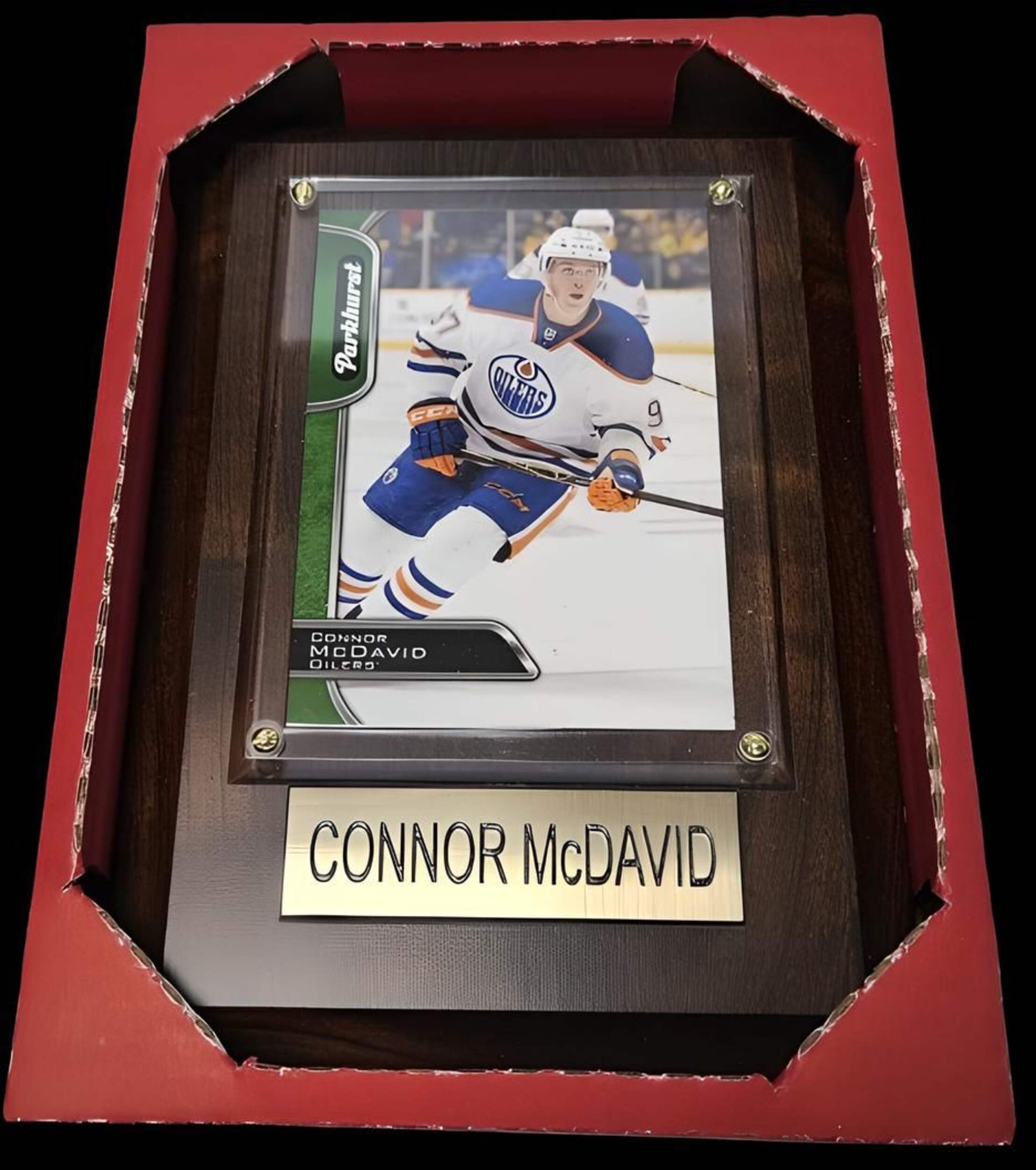 NHL Edmonton Oilers Connor McDavid Parkhurst Hockey Card Plaque, 4-in x 6-in Overhead_Plunge