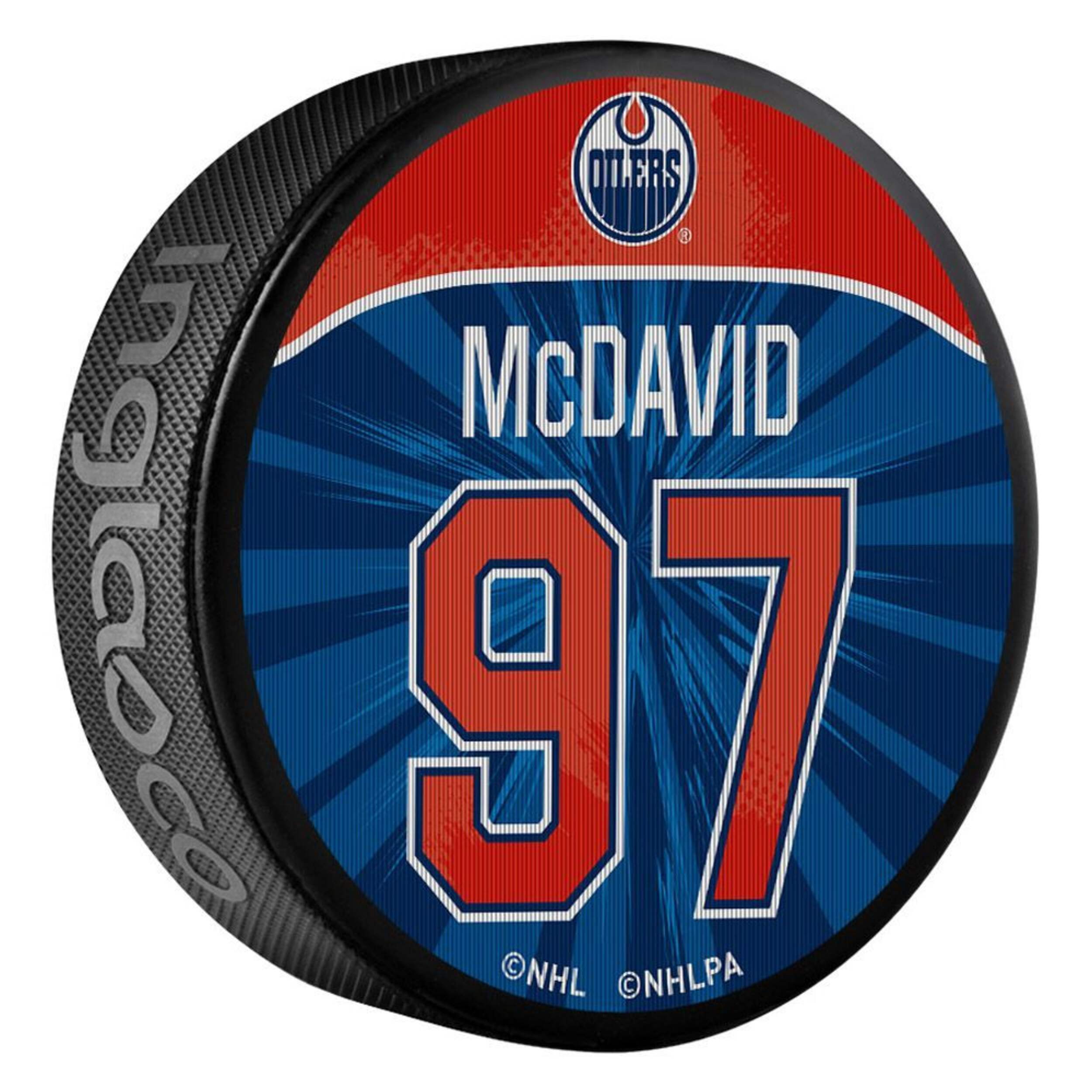 NHL Edmonton Oilers Connor McDavid Dual Image Lenticular Puck, 6-oz Front_Three_Fourths_Angled_Right