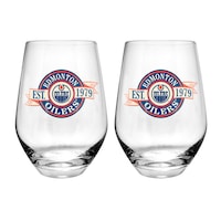 NHL Edmonton Oilers Stemless Wine Glass, 19-oz, 2-pk Front_Flat