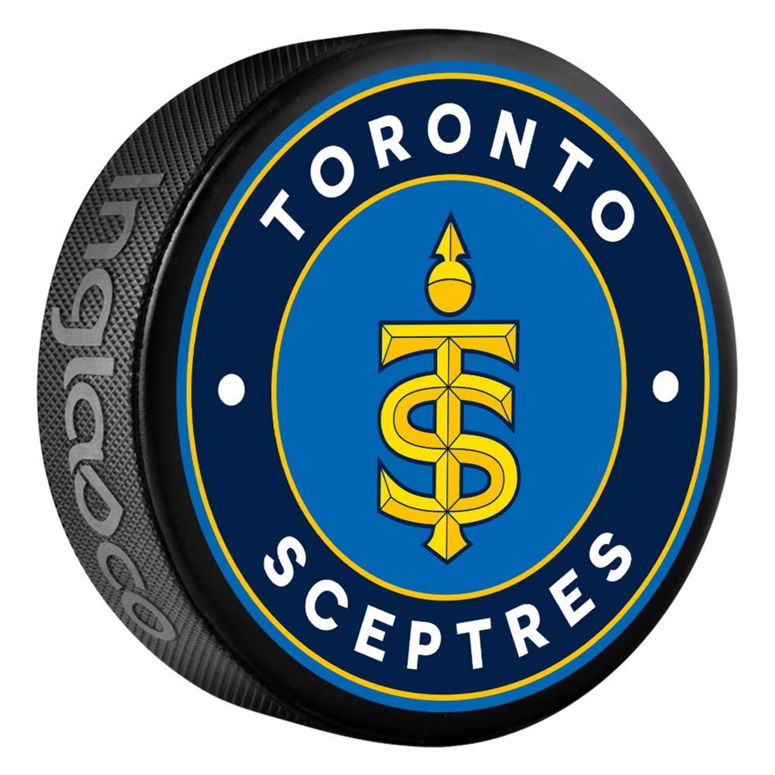 Rondelle de hockey souvenir classique des Sceptres de Toronto de la LPHF, 6 oz Front_Three_Fourths_Angled_Right