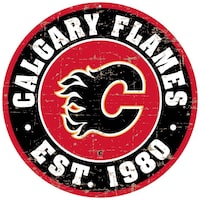 Plaque ronde d'aspect usé des Flames de Calgary de la LNH, 12 po Front_Flat
