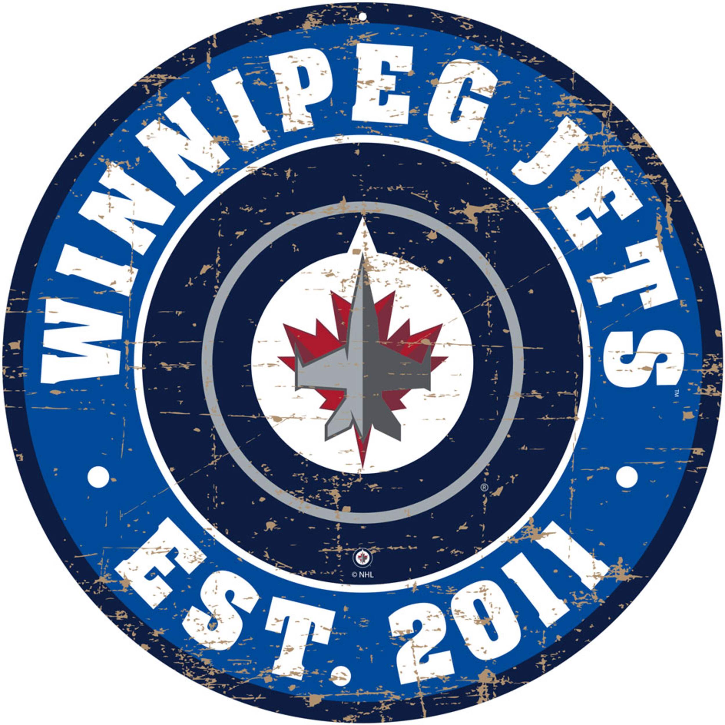 NHL Winnipeg Jets Round Distressed Hockey Team Sign, 12-in Front_Flat