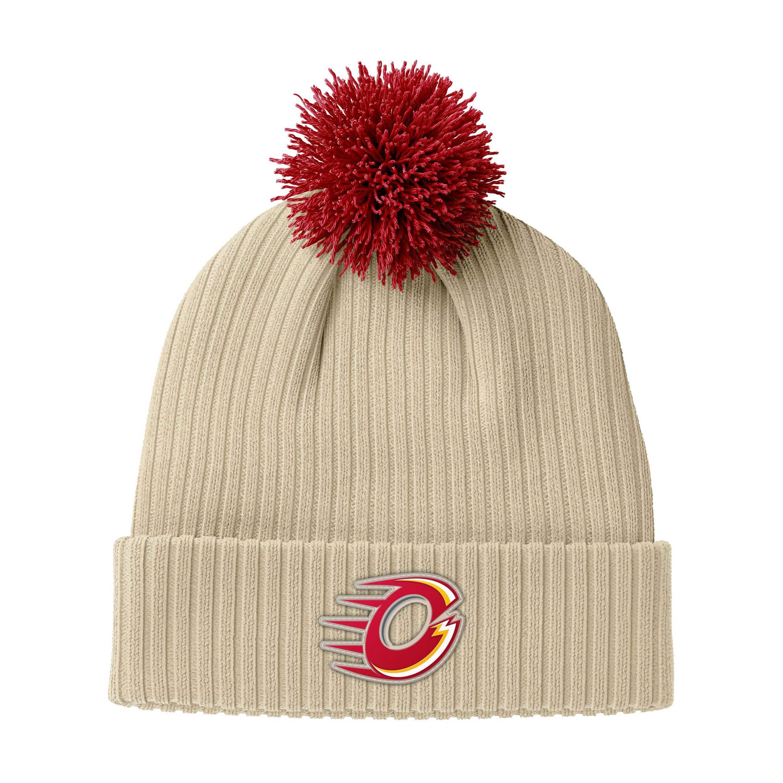 PWHL Ottawa Charge Cuffed Knit Pom Toque, Cream, Adult Front_Flat