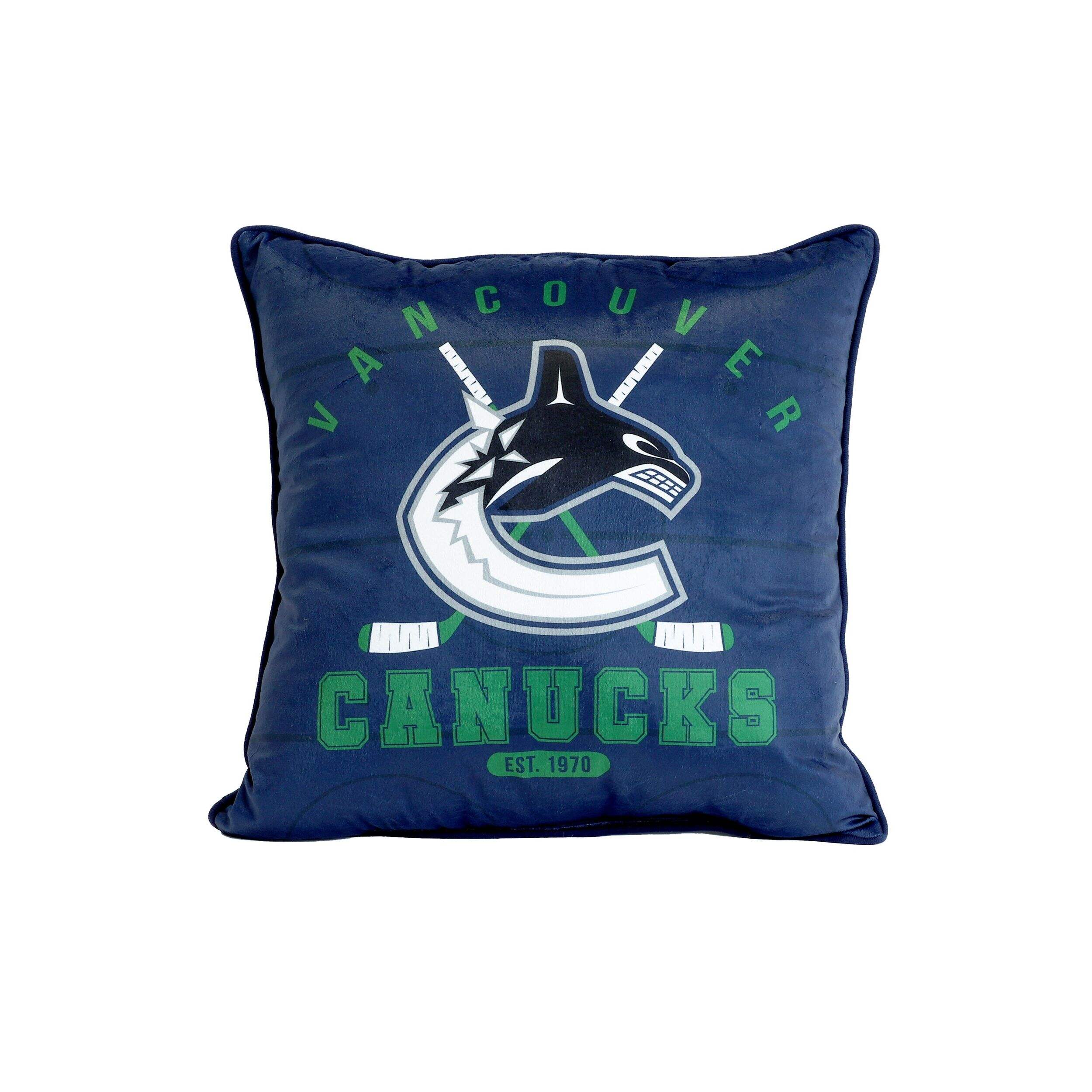 Coussin décoratif réversible Canucks de Vancouver de la LNH, bleu, 18 x 18 po Front_Flat