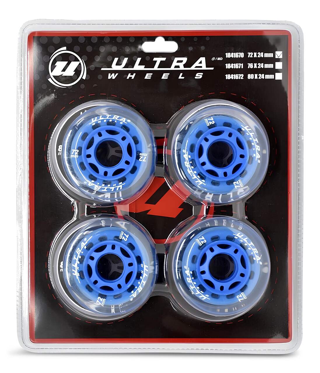 Ultra Wheels Inline Skates Replacement Wheels, Assorted Sizes, Blue, 4-pk