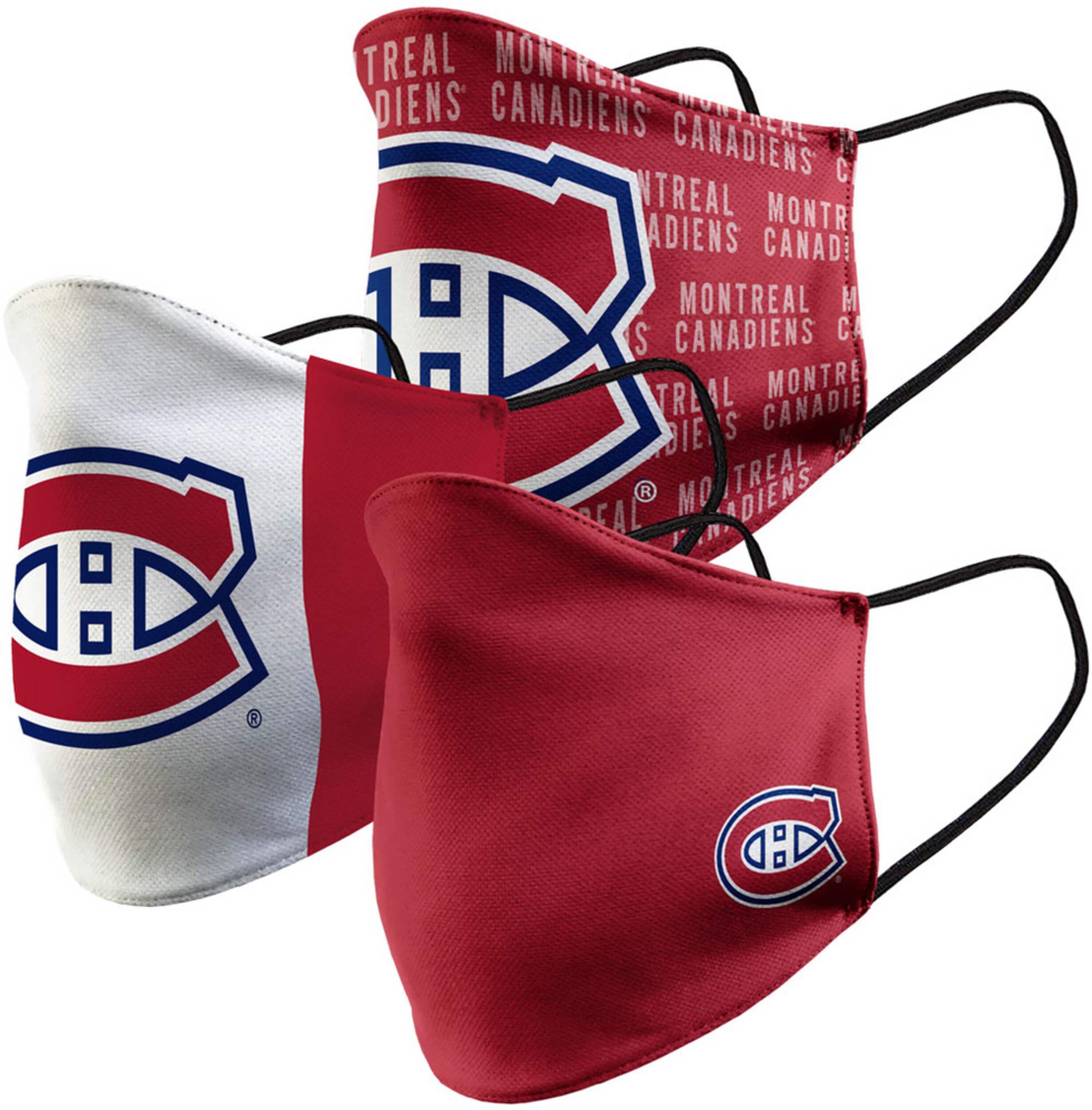 Couvre-visage en tissu réutilisable, logo des Canadiens de Montréal, paq. 3 Front_Angled_Left