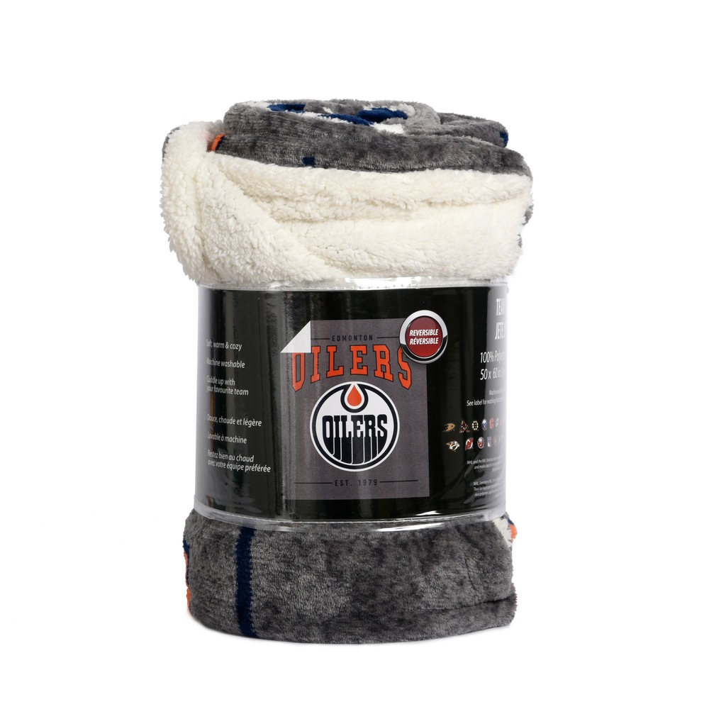NHL Edmonton Oilers Hockey Superlux Sherpa Reversible Throw Blanket, 50