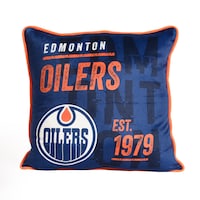 NHL Edmonton Oilers Decorative Cushion, Reversible & Comfortable, Polyester, Blue Front_Flat