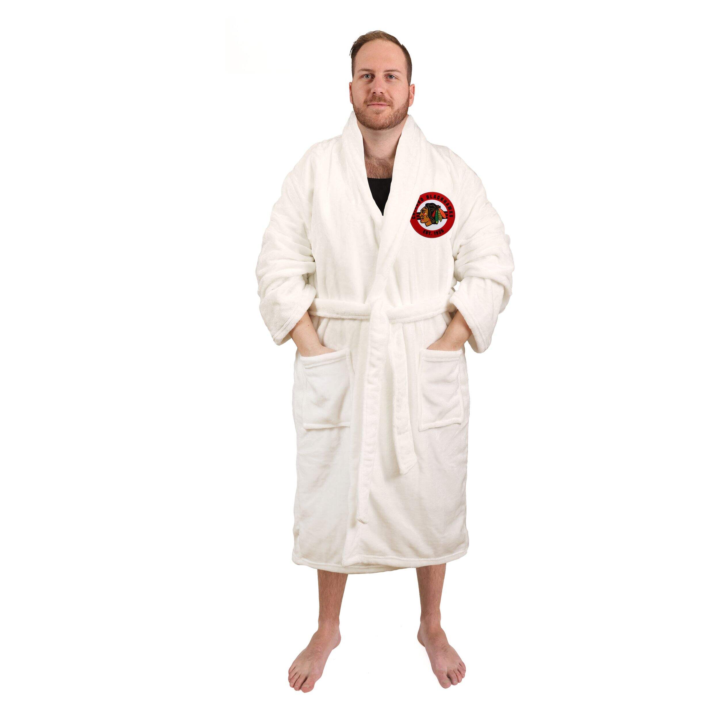 NHL Chicago Blackhawks Bathrobe, Adult, White, One Size Front_Flat