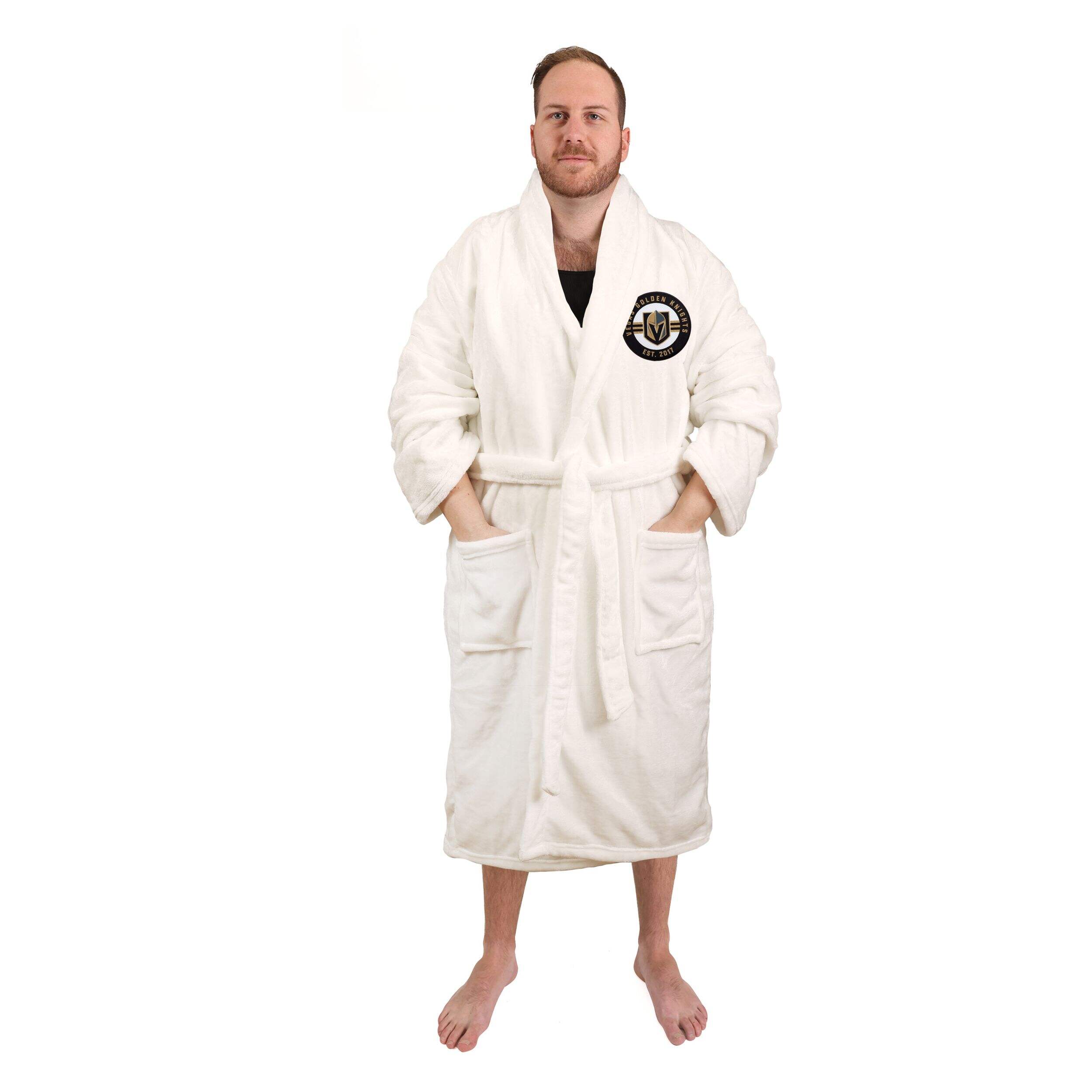 NHL Vegas Golden Knights Bathrobe, Adult, White, One Size Front_Flat