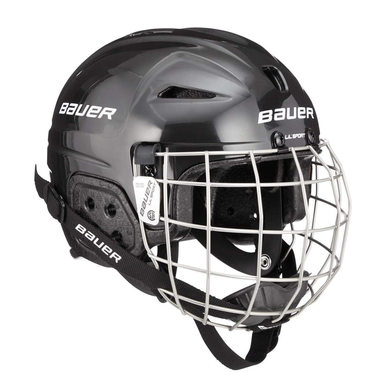 Bauer Lil' Sport Hockey Helmet & Cage Combo, Youth, Black Front_Three_Fourths_Angled_Right