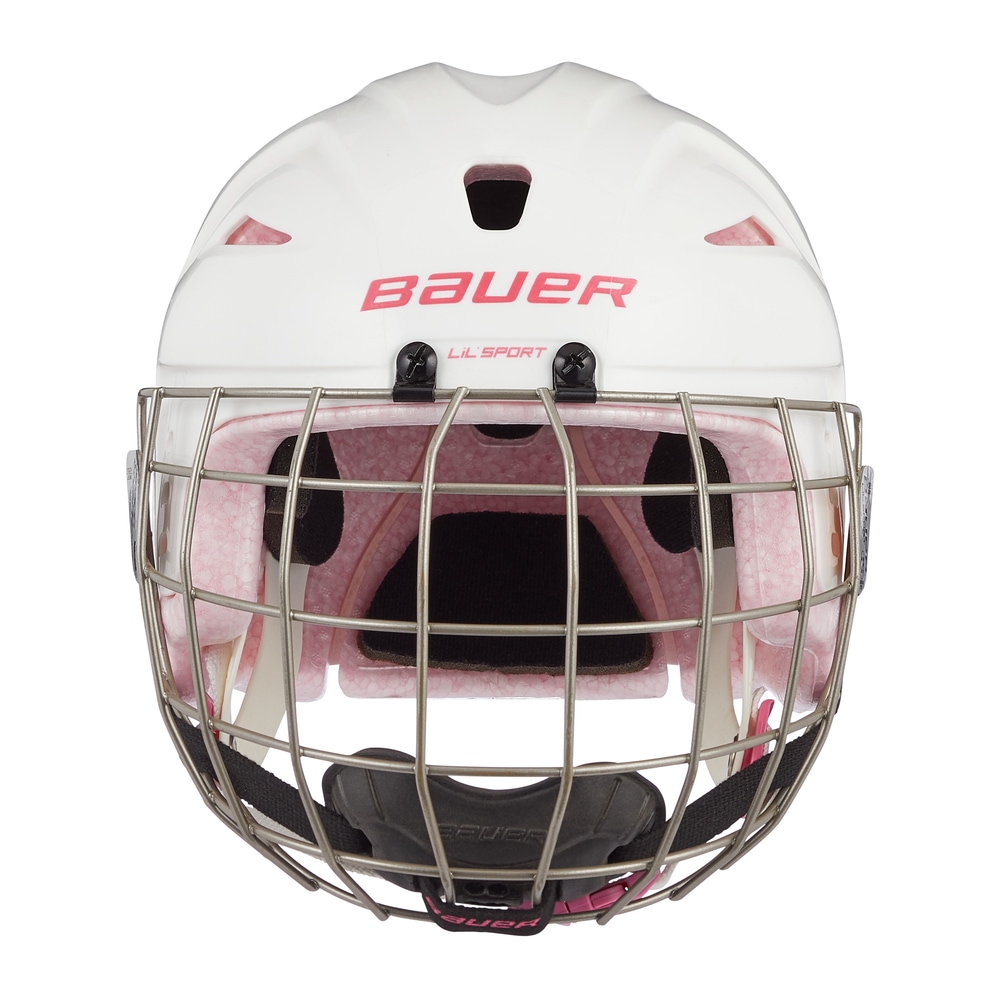 Bauer Lil' Sport Youth Hockey Helmet & Cage Combo, White & Pink