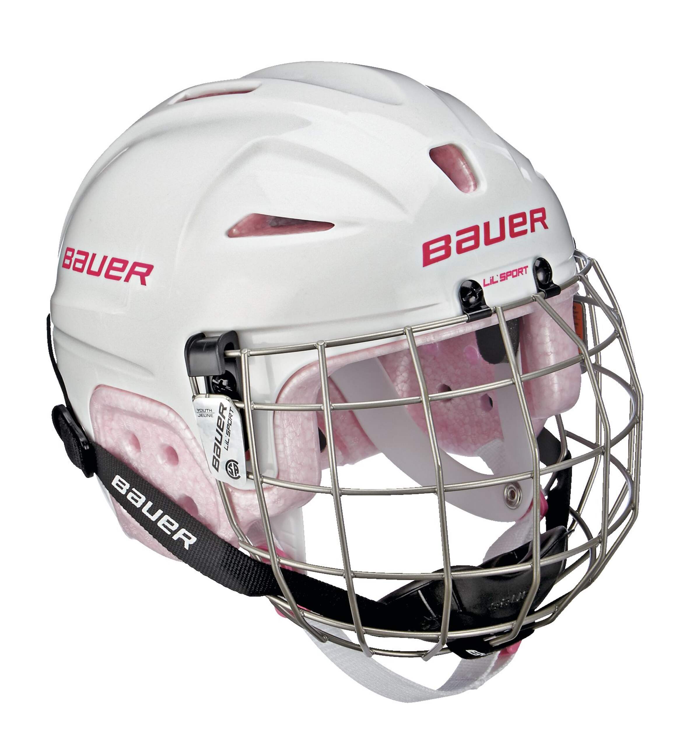 Bauer Lil' Sport Hockey Helmet & Cage Combo, Youth, White & Pink