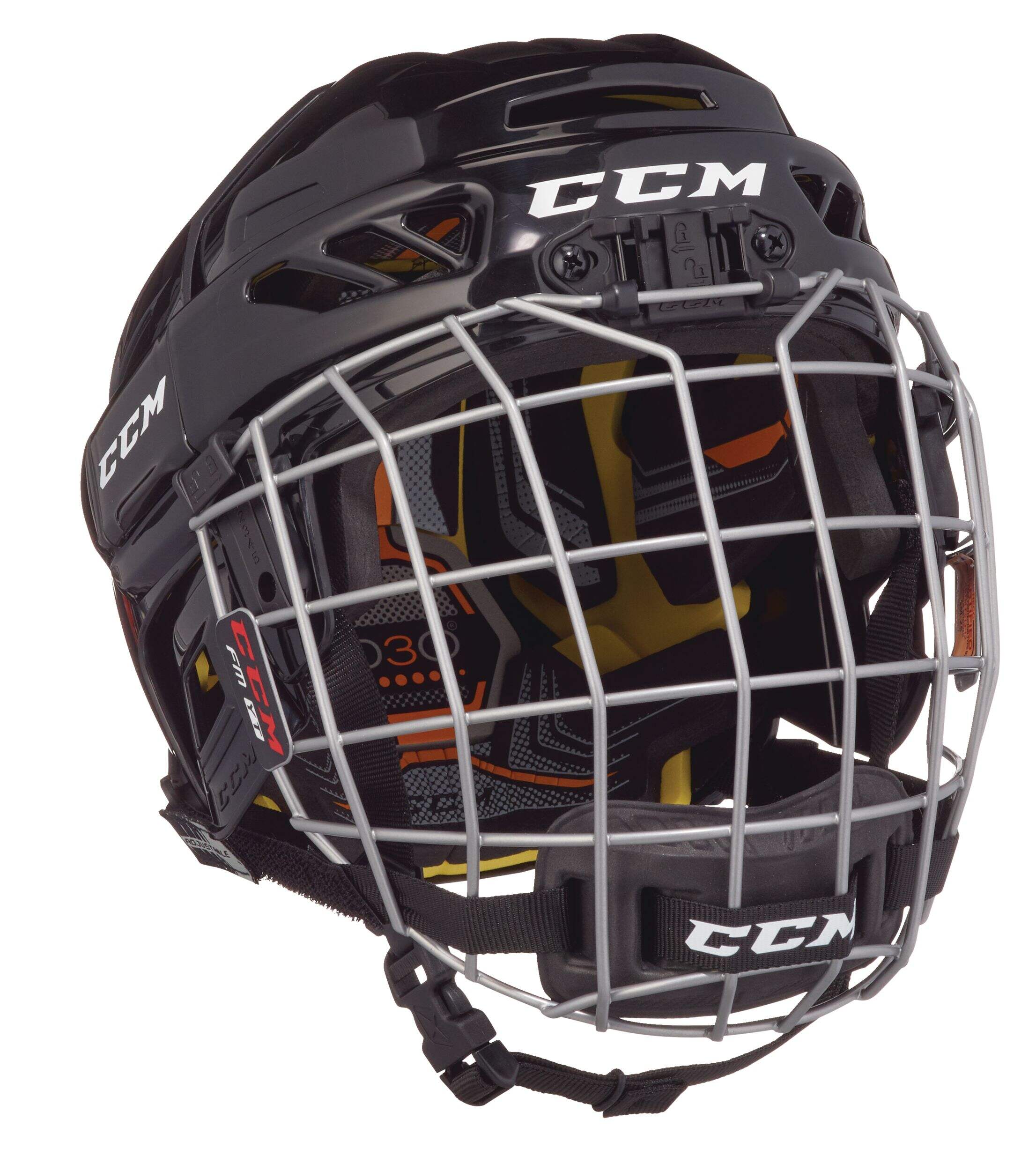 CCM FitLite 3DS Hockey Helmet & Cage Combo, Intermediate, Black Front_Three_Fourths_Angled_Right