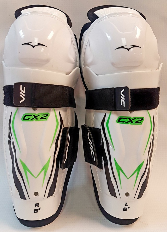 VIC CX2 Pro Youth Hockey Shin Guards with Full Coverage Design, White