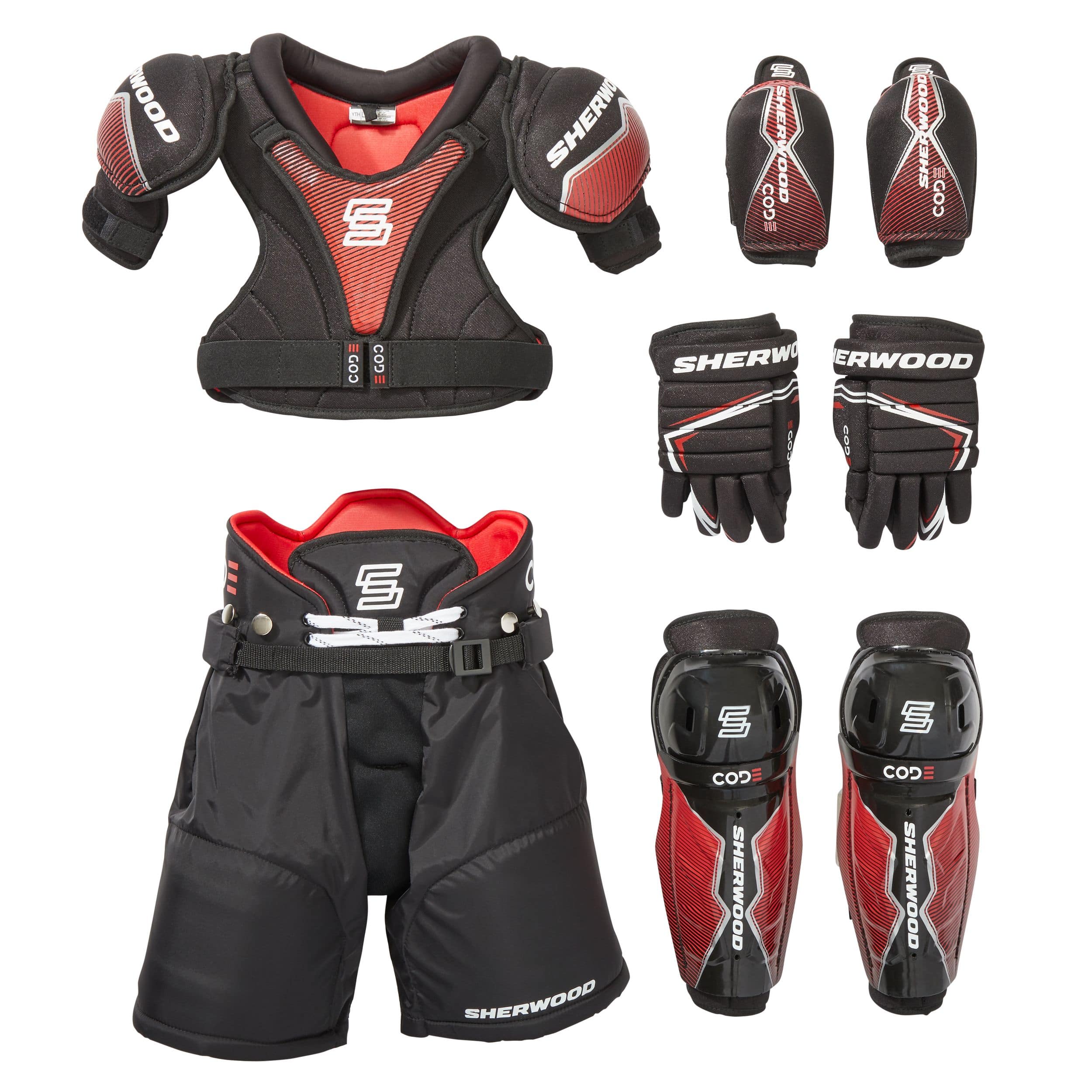 Sherwood CODE Premium Hockey Protective Kit, Youth, Black/Red, Assorted  Sizes